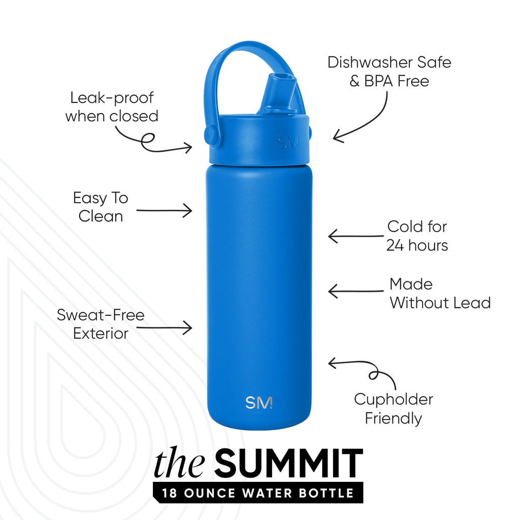 Simple Modern 18 fl oz Insulated Stainless Steel Summit Wide Mouth Water Bottle with Handle and Straw Lid|Black and White Checkmate - GQ5P