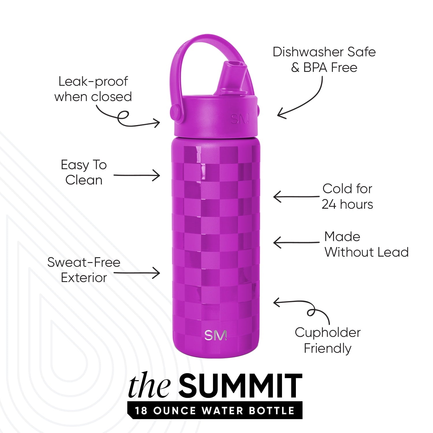 Simple Modern 18 fl oz Insulated Stainless Steel Summit Wide Mouth Water Bottle with Handle and Straw Lid|Black and White Checkmate - GQ5P