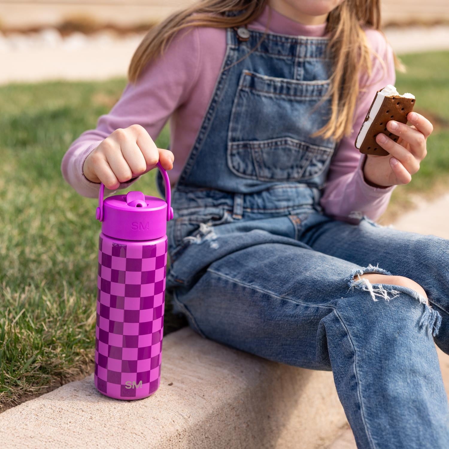 Simple Modern 18 fl oz Insulated Stainless Steel Summit Wide Mouth Water Bottle with Handle and Straw Lid|Black and White Checkmate - GQ5P