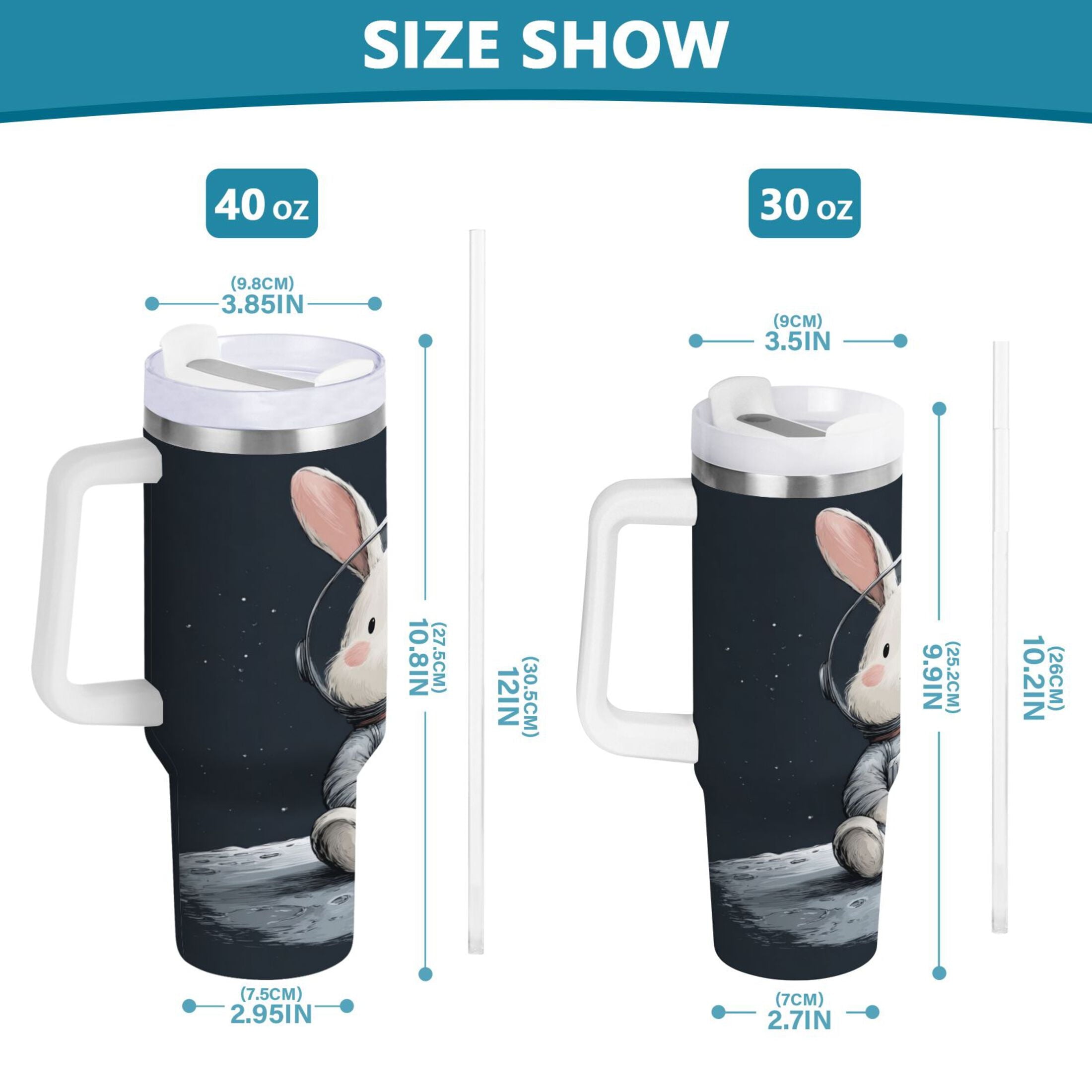 40 oz Insulated Stainless Steel Tumbler Double Wall Stainless Steel Tumbler with 2-Way Drinking Rabbit in A Space - MD1S