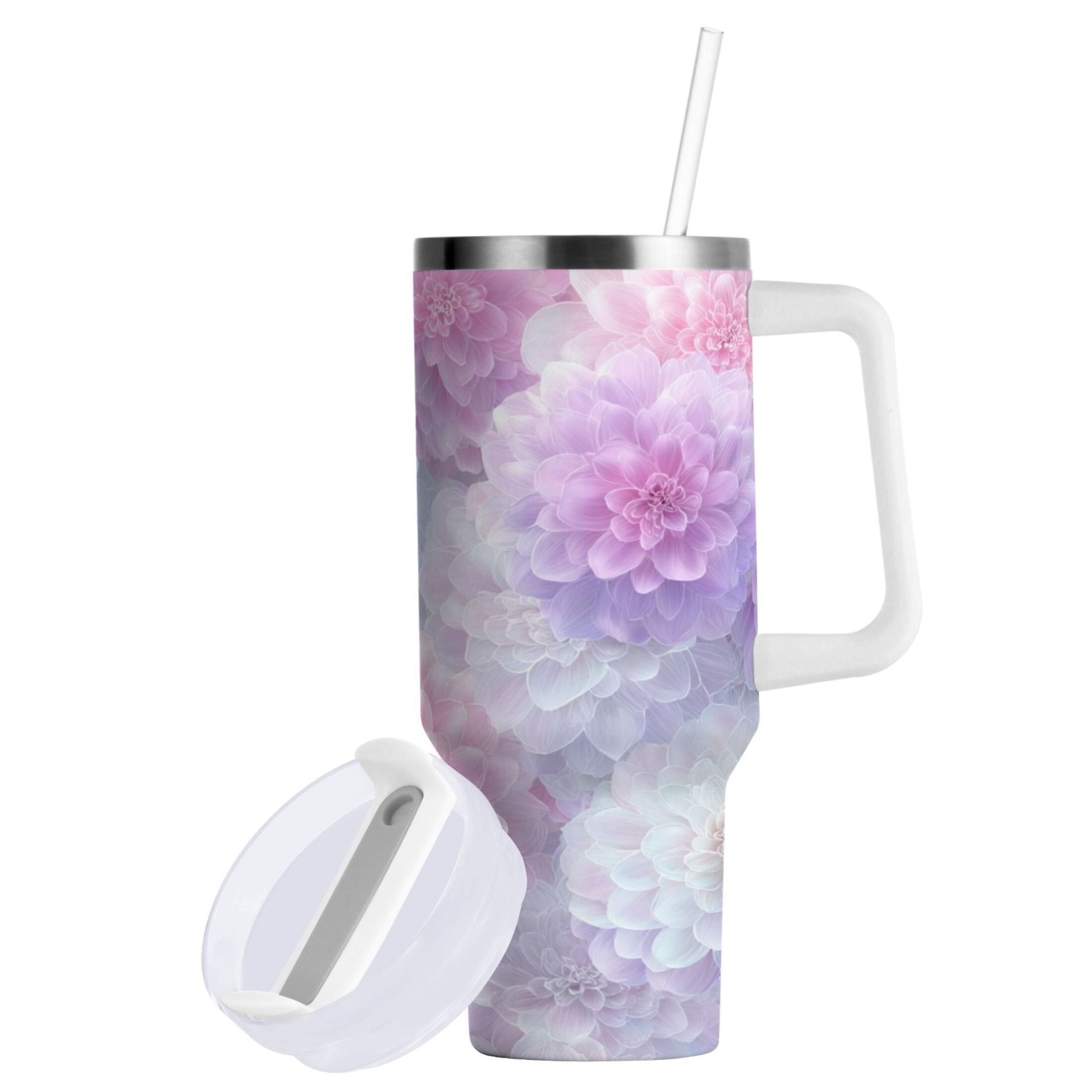 30 oz Insulated Stainless Steel Tumbler Double Wall Stainless Steel Tumbler with 2-Way Drinking Cute Pastel Watercolor Floral - 2I44