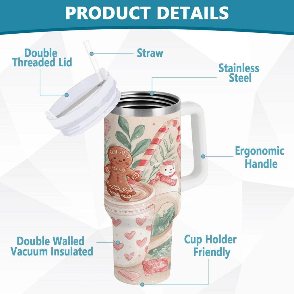 30 oz Insulated Stainless Steel Tumbler Double Wall Stainless Steel Tumbler with 2-Way Drinking Cute Christmas Design - 59Y6