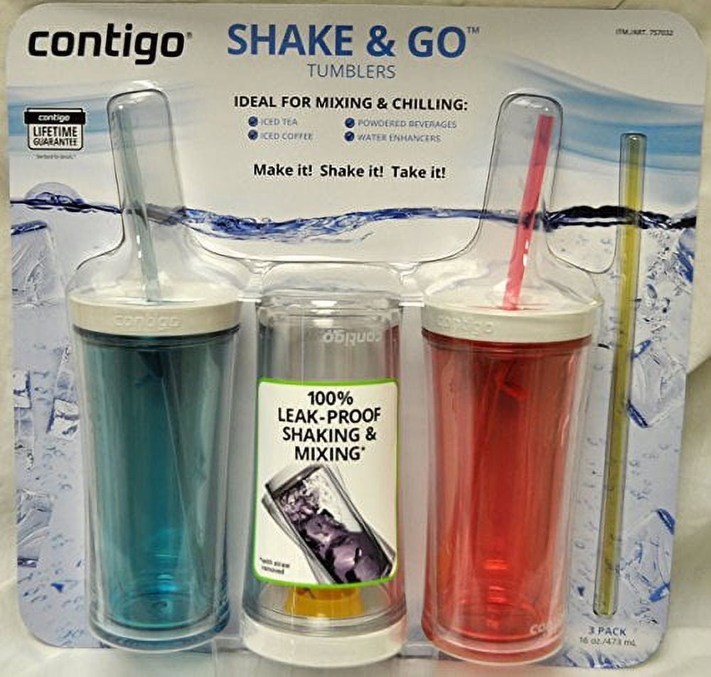 Contigo Shake &amp; Go Plastic Tumblers - Set of 3 (Pink Blue &amp; Clear) - CGYG