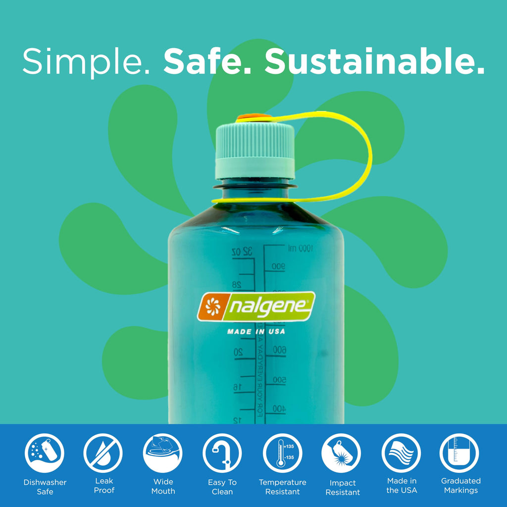 Nalgene Sustain Tritan BPA-Free Water Bottle Made with Material Derived from 50% Plastic Waste (using ISCC certified mass balance), 32 OZ, Narrow Mouth, Cerulean - 21EB