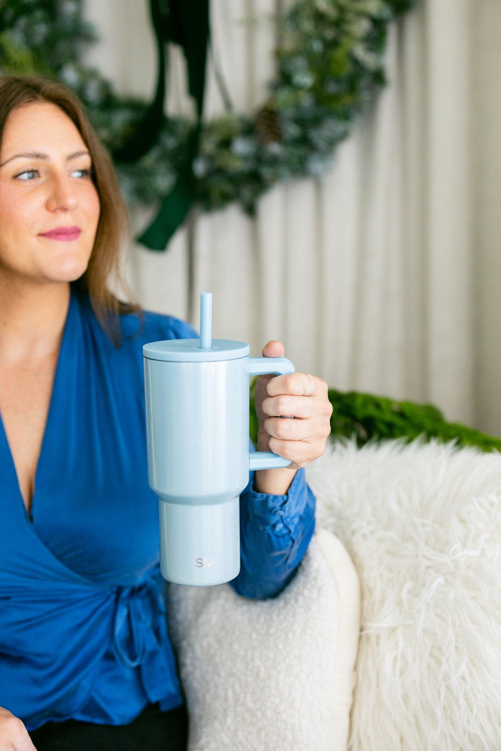 Simple Modern 30 fl oz Insulated Stainless Steel Trek Tumbler with Straw Lid | Seaglass Sage and Cream Checkmate - B21Q