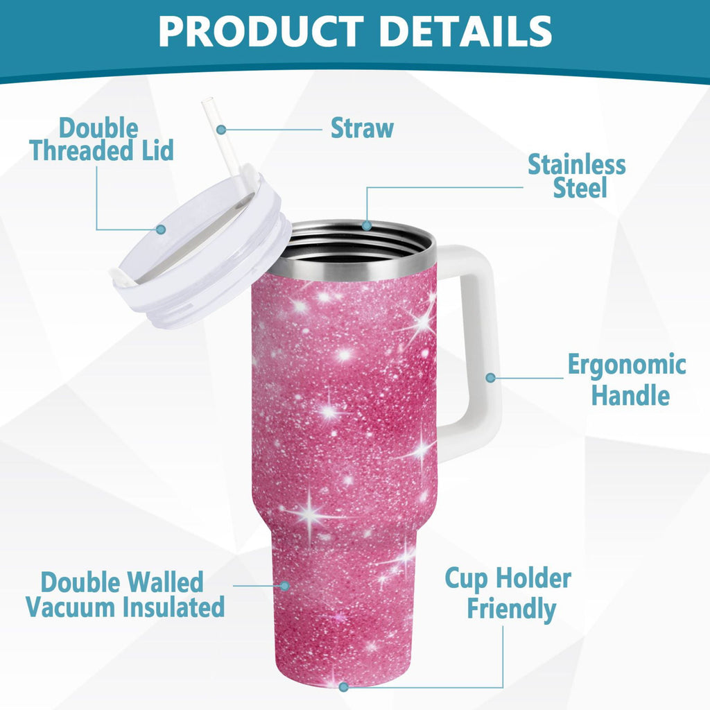 40 oz Insulated Stainless Steel Tumbler Double Wall Stainless Steel Tumbler with 2-Way Drinking Pink Glitter Background - XXJ6