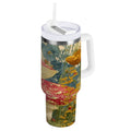 30 oz Insulated Stainless Steel Tumbler Double Wall Stainless Steel Tumbler with 2-Way Drinking Red Mushrooms with Flowers - HIUO