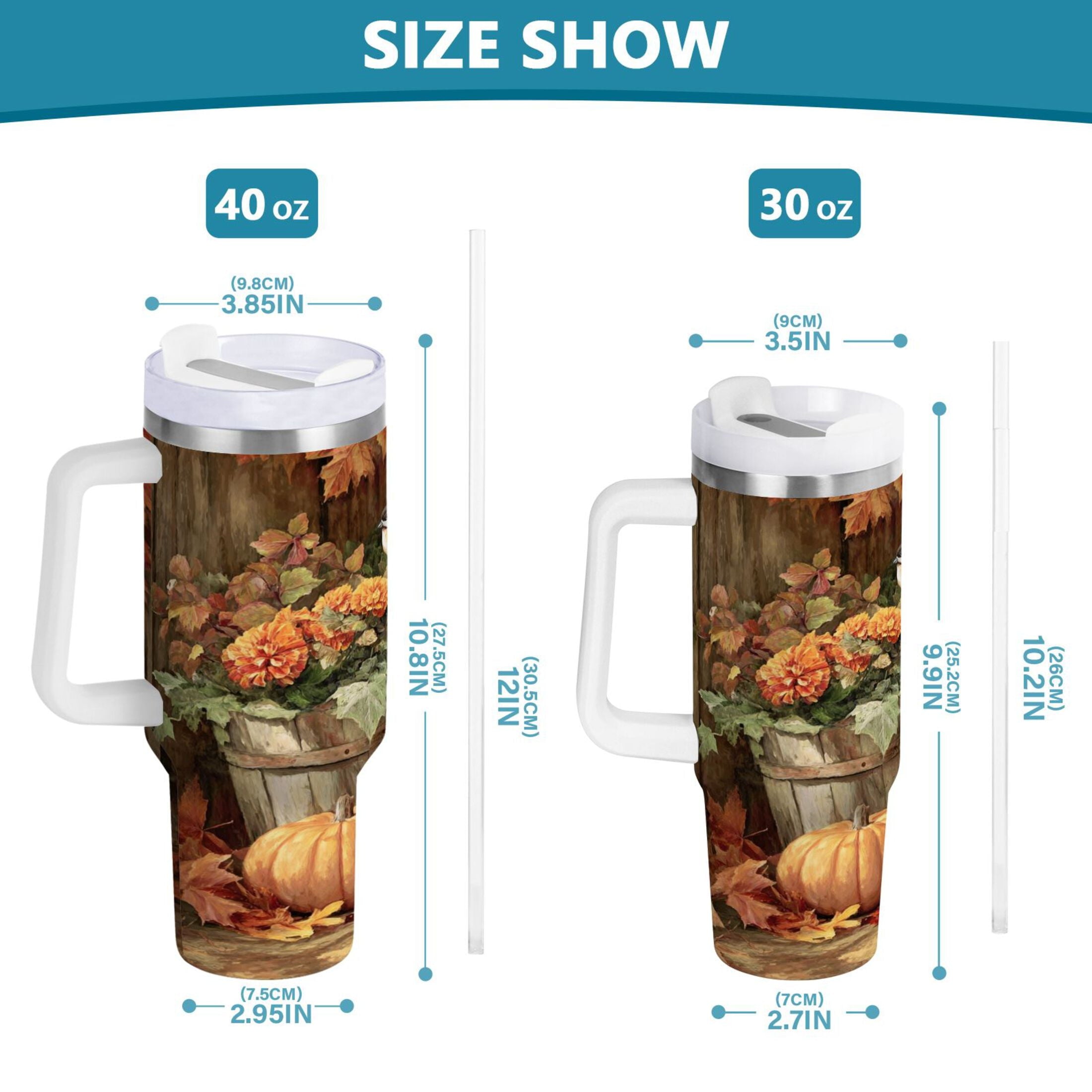 30 oz Insulated Stainless Steel Tumbler Double Wall Stainless Steel Tumbler with 2-Way Drinking Beautiful Fall Scene - OZ9B