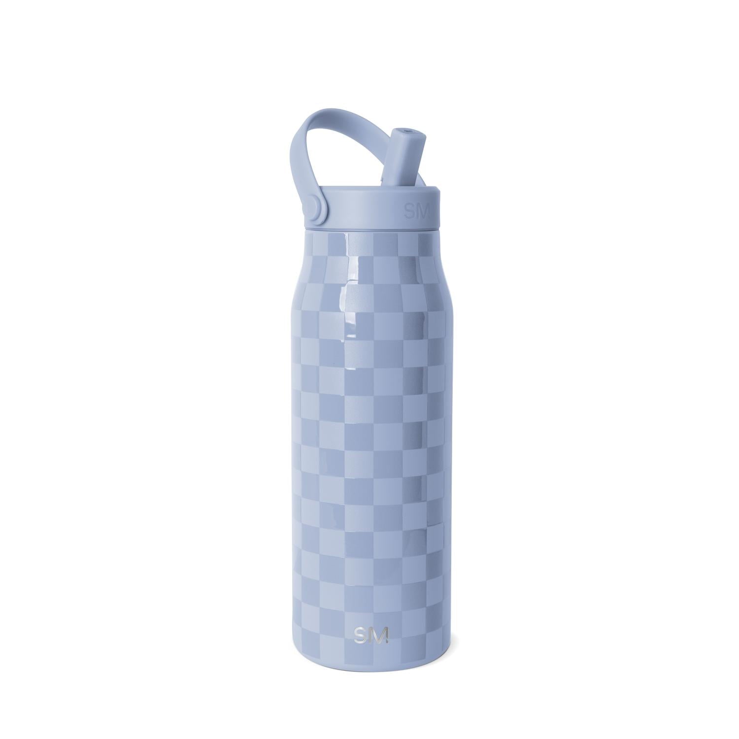 Simple Modern 34 fl oz Insulated Stainless Steel Mesa Wide Mouth Water Bottle with Handle and Push Button Straw Lid | Mystifying Blue Checkmate - QK5M
