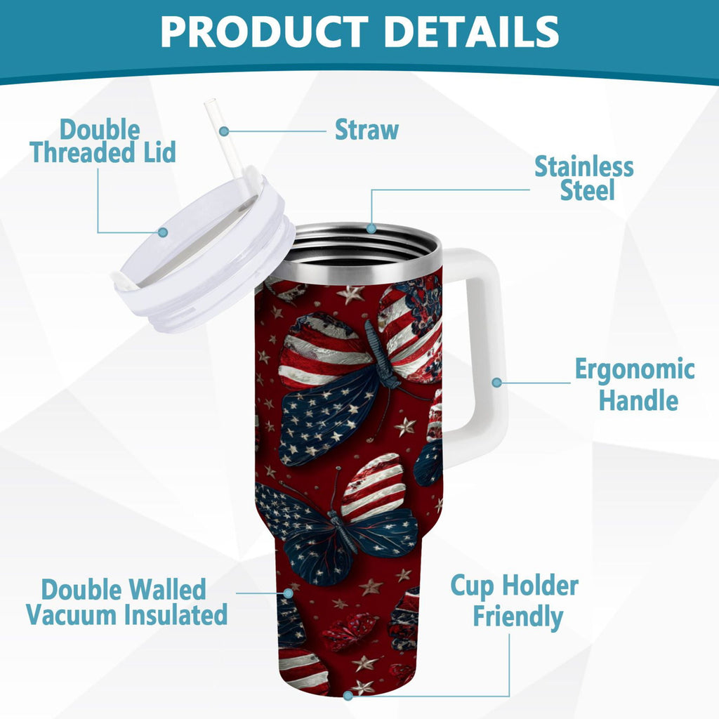 40 oz Insulated Stainless Steel Tumbler Double Wall Stainless Steel Tumbler with 2-Way Drinking Butterfly with National Flag - C5KN
