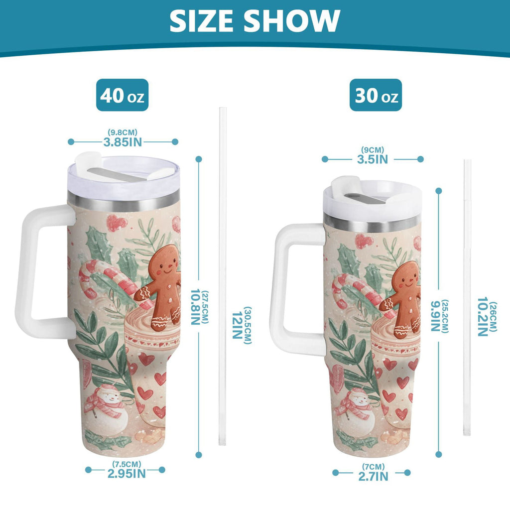 30 oz Insulated Stainless Steel Tumbler Double Wall Stainless Steel Tumbler with 2-Way Drinking Cute Christmas Design - 59Y6