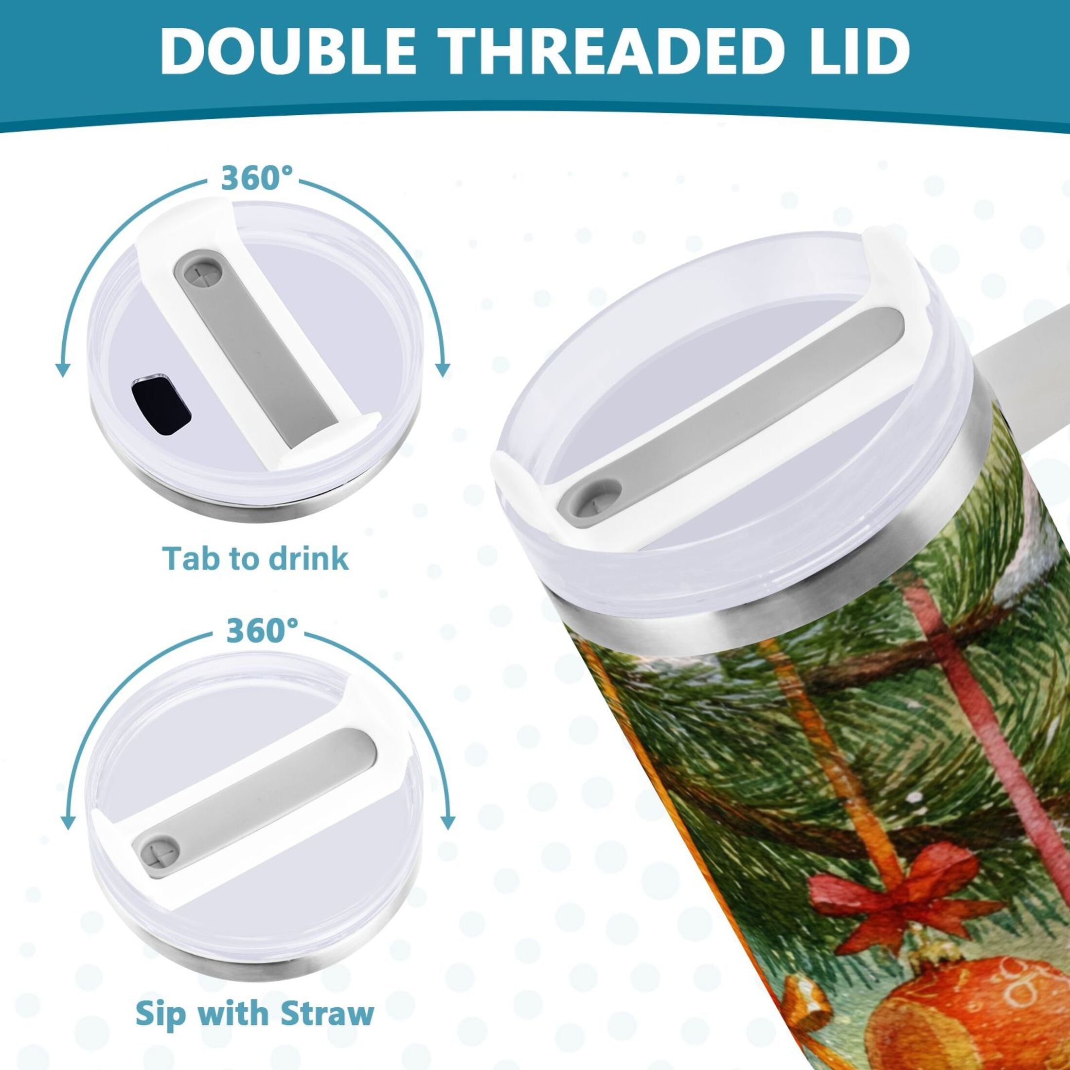 30 oz Insulated Stainless Steel Tumbler Double Wall Stainless Steel Tumbler with 2-Way Drinking Christmas Ornaments Watercolor Painting - D7TJ