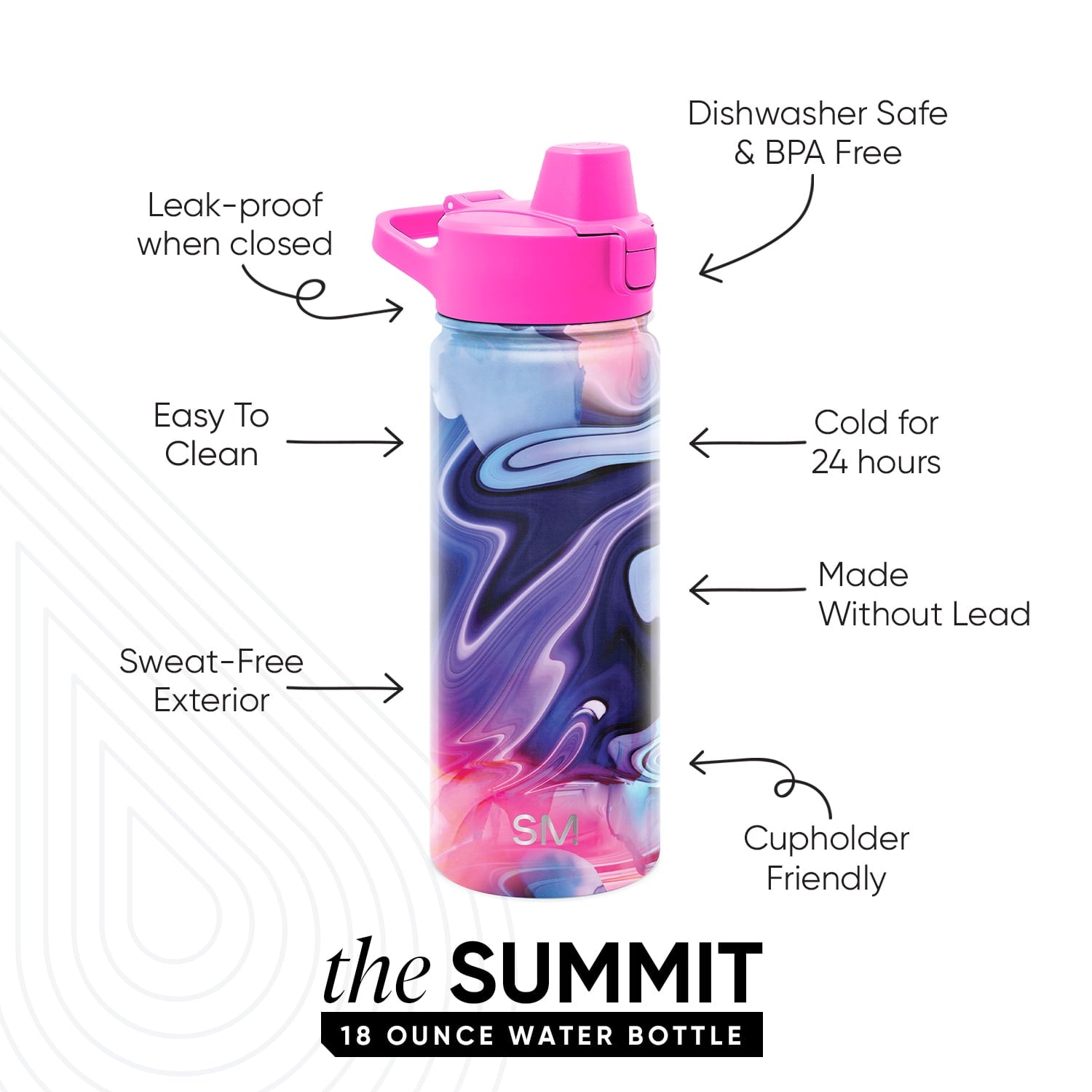 Simple Modern 18 fl oz Insulated Stainless Steel Summit Water Bottle with Covered Silicone Straw Lid | Dreamcicle - 4UQG