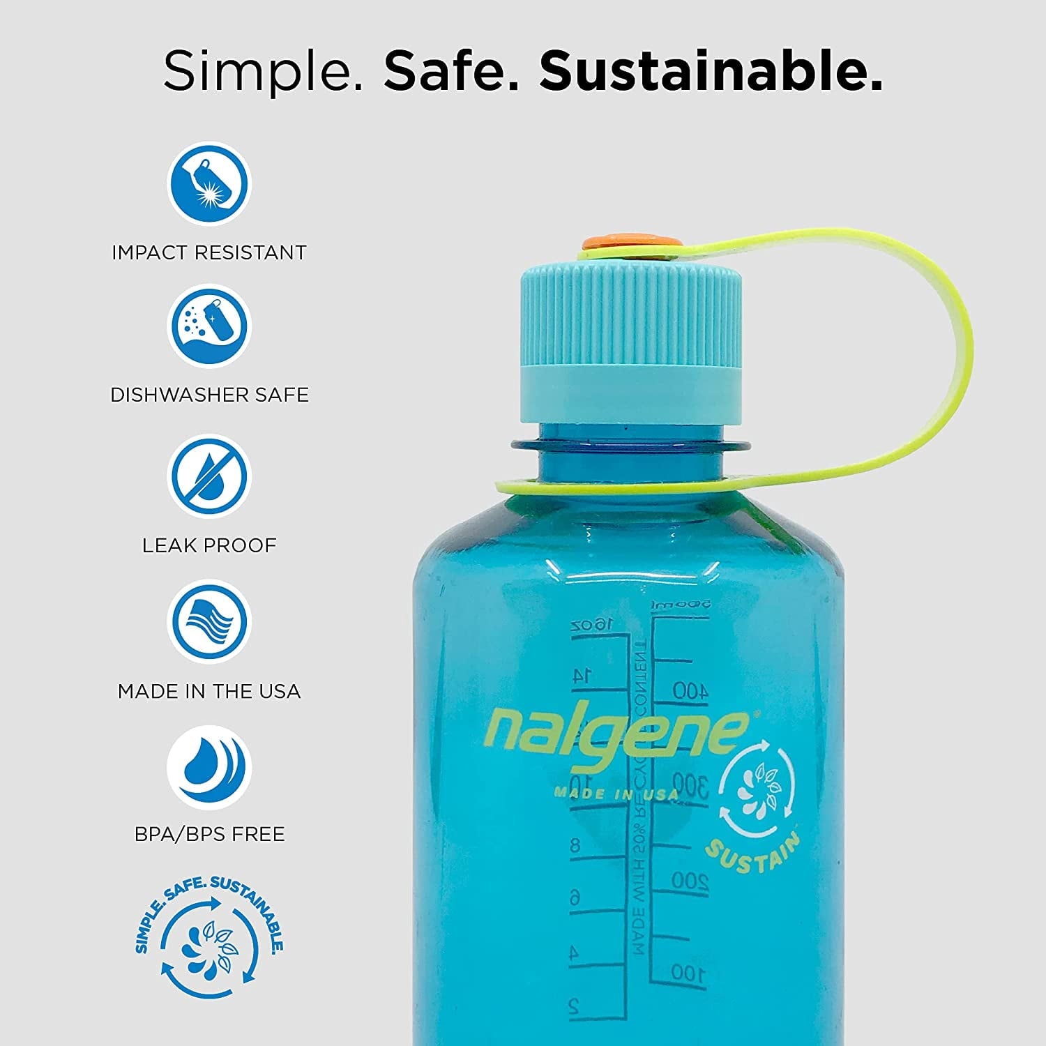 Nalgene Sustain 16 oz. Narrow Mouth Water Bottle - Cornflower Blue - 9JZL