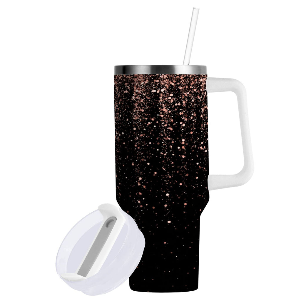 40 oz Insulated Stainless Steel Tumbler Double Wall Stainless Steel Tumbler with 2-Way Drinking Rose Gold Glitter - FCXO