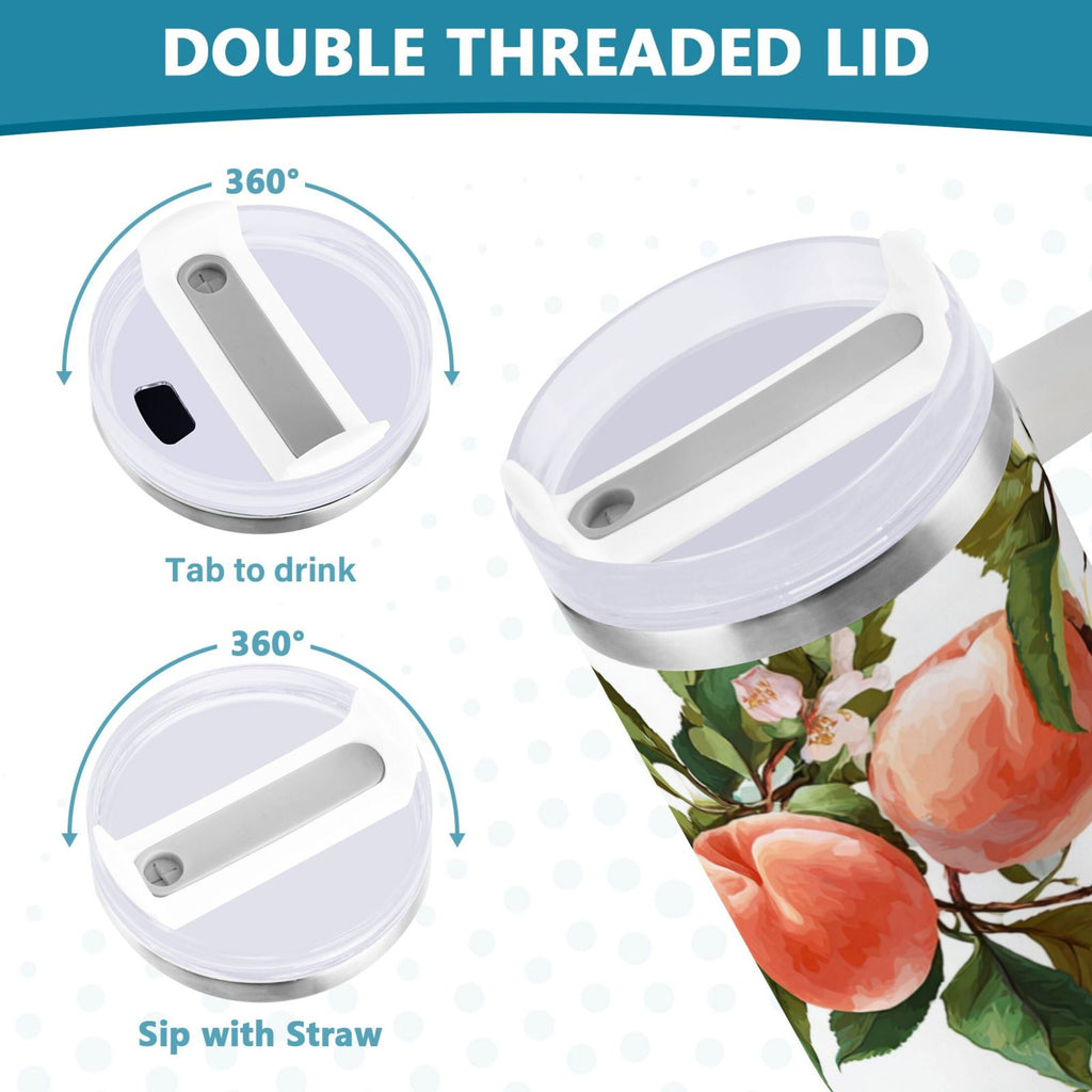 30 oz Insulated Stainless Steel Tumbler Double Wall Stainless Steel Tumbler with 2-Way Drinking Peach Fruit Pattern - ZPM5