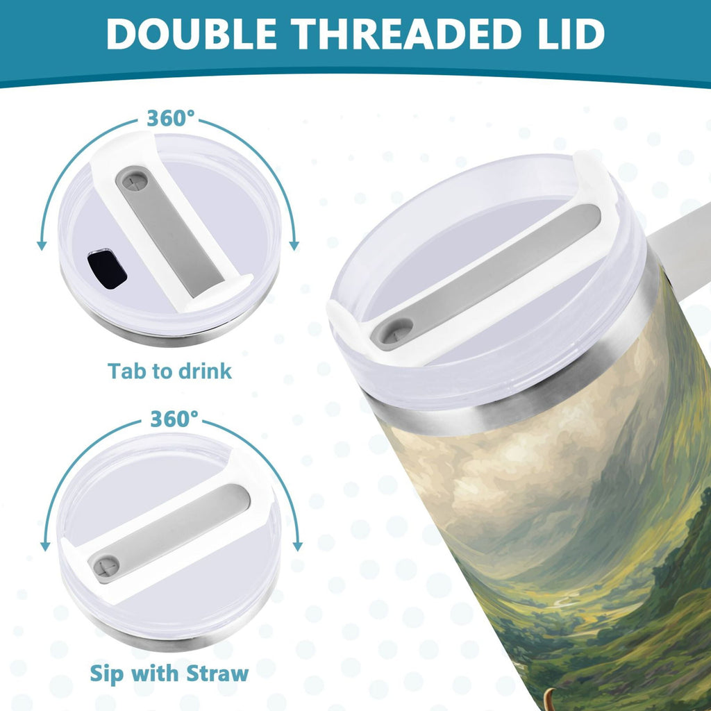 30 oz Insulated Stainless Steel Tumbler Double Wall Stainless Steel Tumbler with 2-Way Drinking Cow in Green Rolling Hills - WSHG