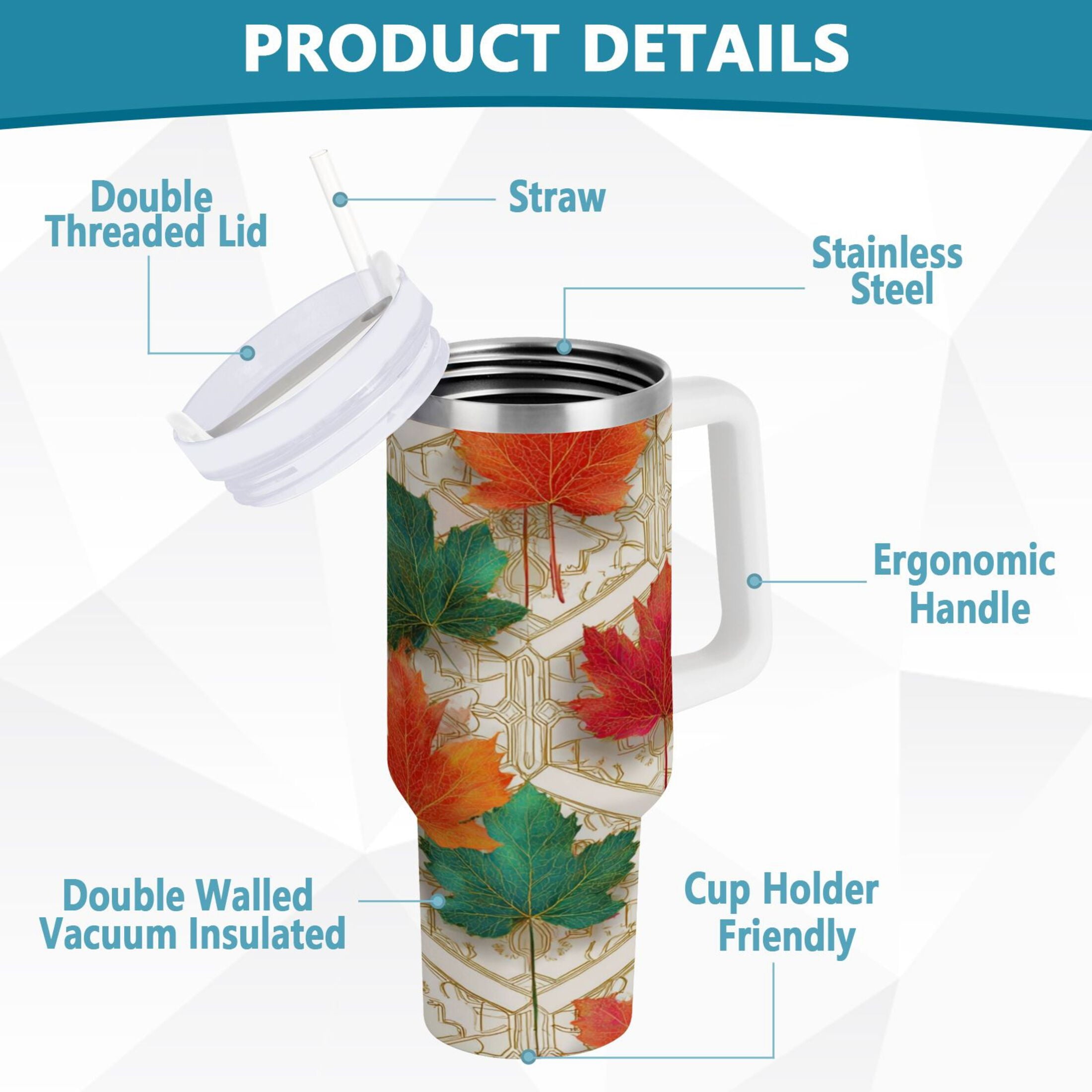 30 oz Insulated Stainless Steel Tumbler Double Wall Stainless Steel Tumbler with 2-Way Drinking Green and Red Maple Leaves - 8TKP
