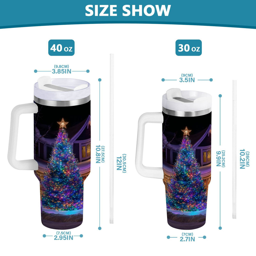 40 oz Insulated Stainless Steel Tumbler Double Wall Stainless Steel Tumbler with 2-Way Drinking Christmas Trees with Lights - EWR7