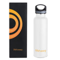 LIFE'S EASY 20 oz. Sports Insulated Water Bottle with Lid. Stainless Steel Vacuum Double Wall Thermo for Modern Hot and Cold Drinks, Simple Metal Hydro Canteen for Travel Men and Women (White) - BSX7