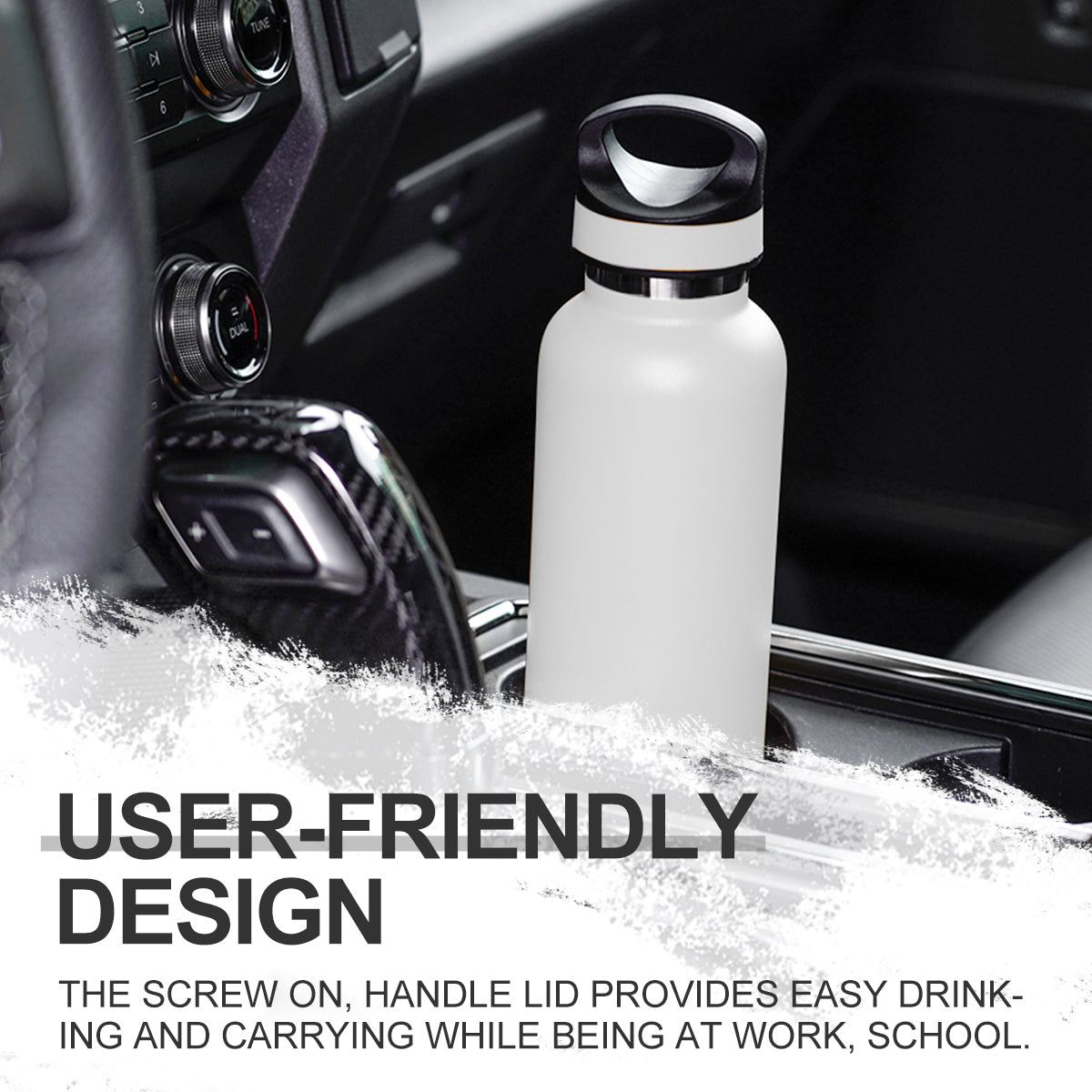 LIFE'S EASY 20 oz. Sports Insulated Water Bottle with Lid. Stainless Steel Vacuum Double Wall Thermo for Modern Hot and Cold Drinks, Simple Metal Hydro Canteen for Travel Men and Women (White) - BSX7