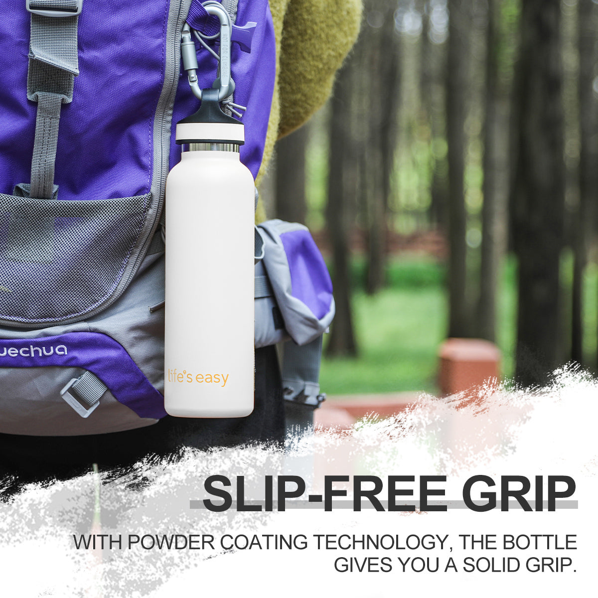 LIFE'S EASY 20 oz. Sports Insulated Water Bottle with Lid. Stainless Steel Vacuum Double Wall Thermo for Modern Hot and Cold Drinks, Simple Metal Hydro Canteen for Travel Men and Women (White) - BSX7