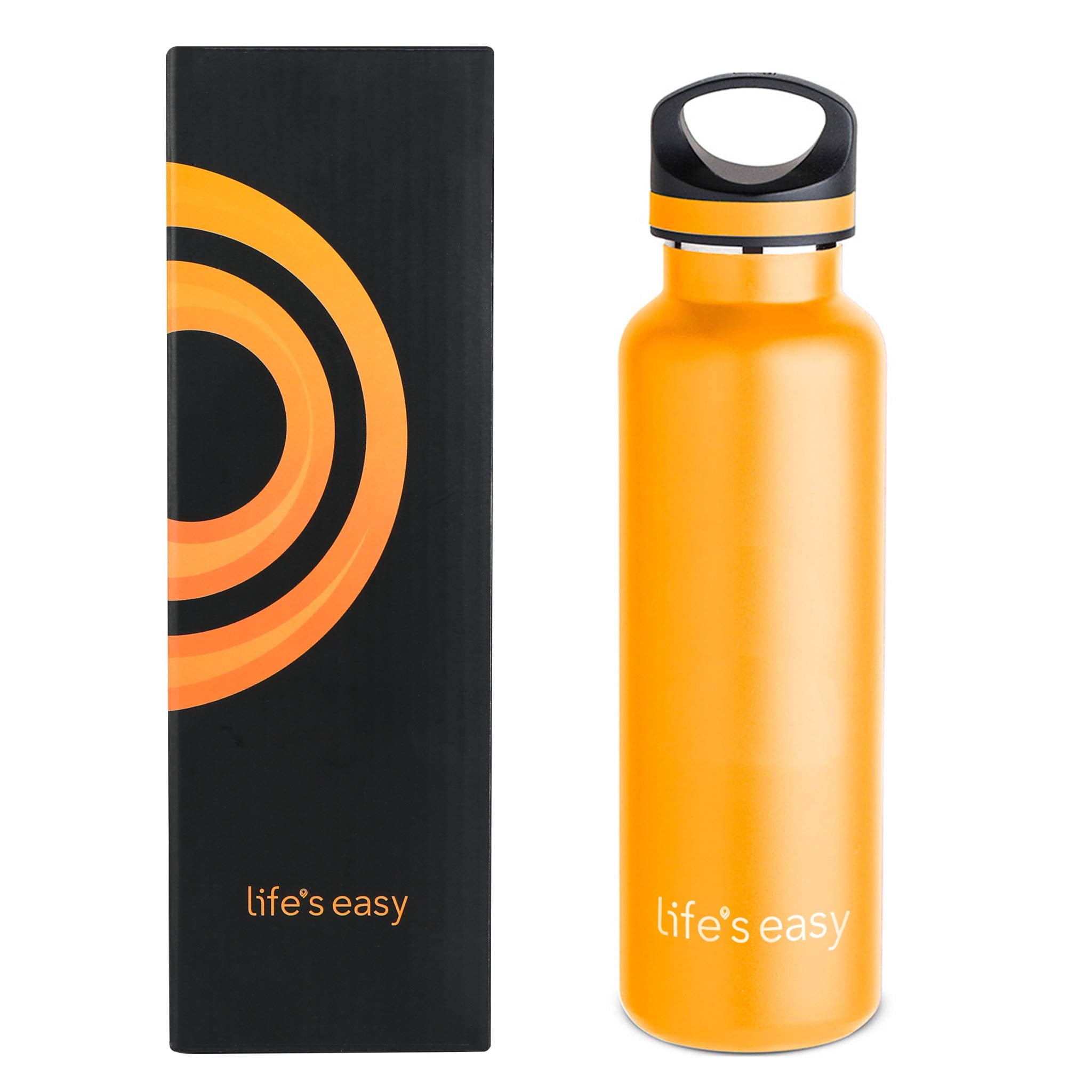 LIFE'S EASY 20 oz. Sports Insulated Water Bottle with Lid. Stainless Steel Vacuum Double Wall Thermo for Modern Hot and Cold Drinks, Simple Metal Hydro Canteen for Travel Men and Women (White) - BSX7