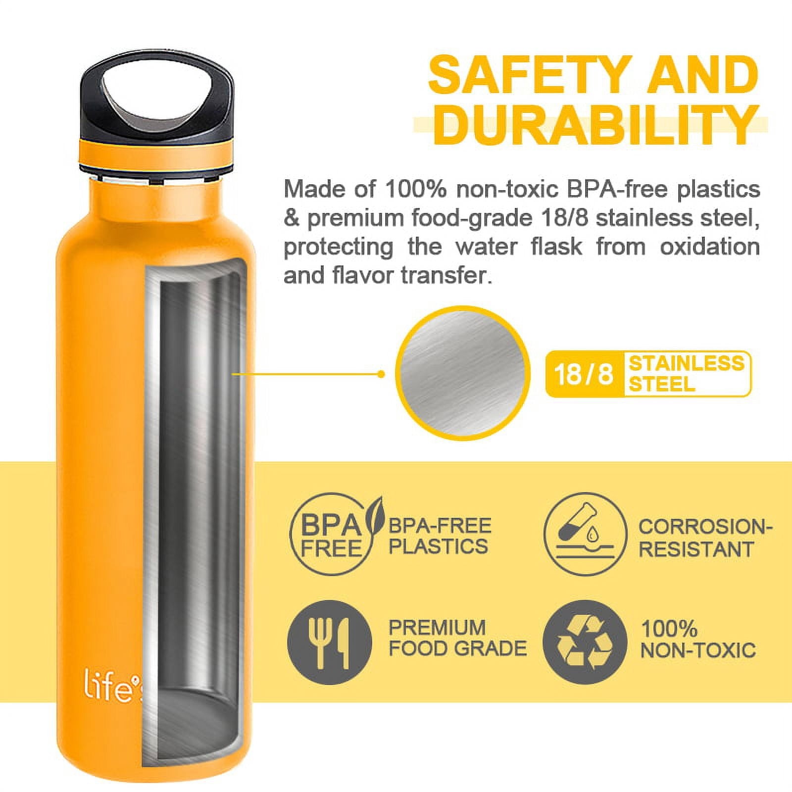 LIFE'S EASY 20 oz. Sports Insulated Water Bottle with Lid. Stainless Steel Vacuum Double Wall Thermo for Modern Hot and Cold Drinks, Simple Metal Hydro Canteen for Travel Men and Women (White) - BSX7