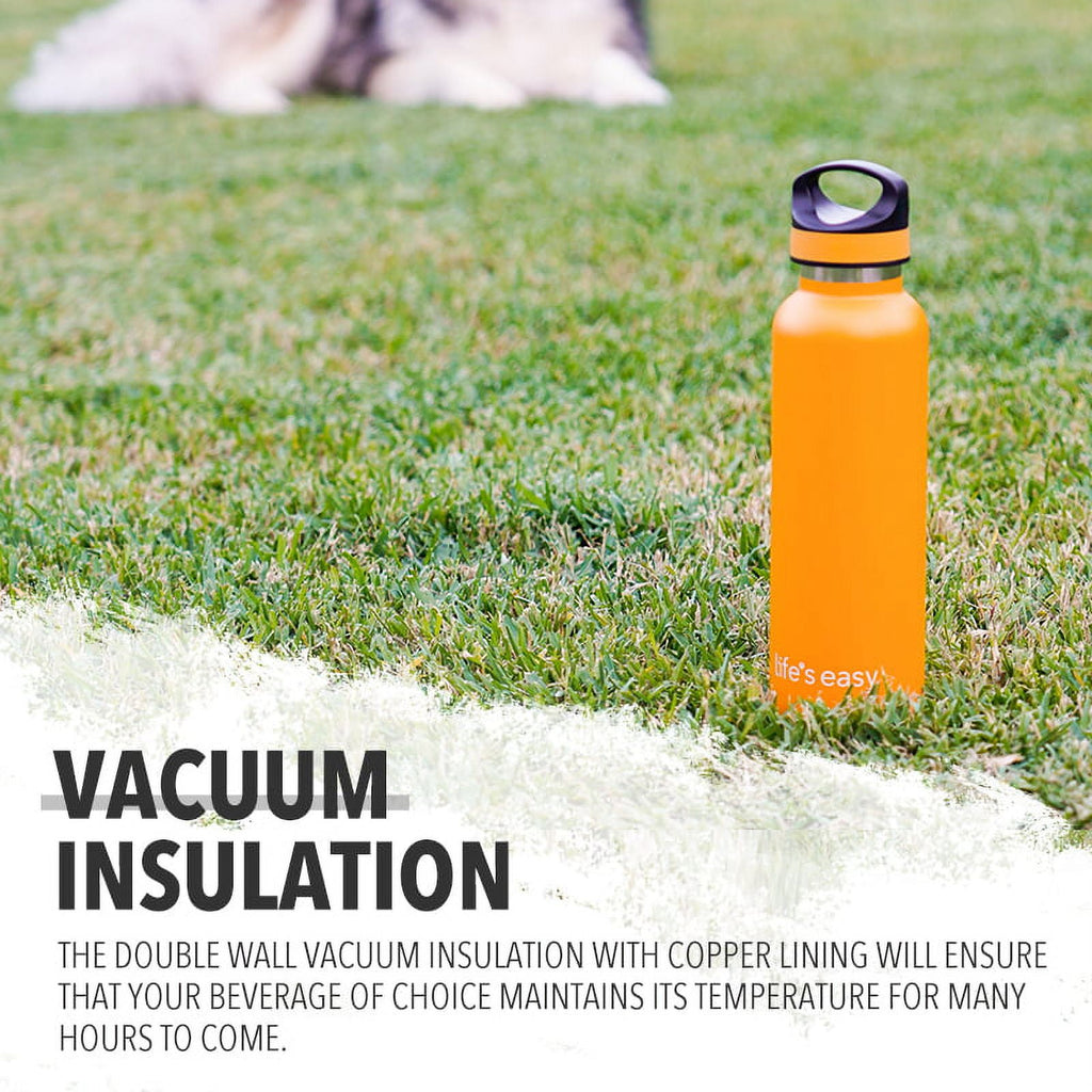LIFE'S EASY 20 oz. Sports Insulated Water Bottle with Lid. Stainless Steel Vacuum Double Wall Thermo for Modern Hot and Cold Drinks, Simple Metal Hydro Canteen for Travel Men and Women (White) - BSX7
