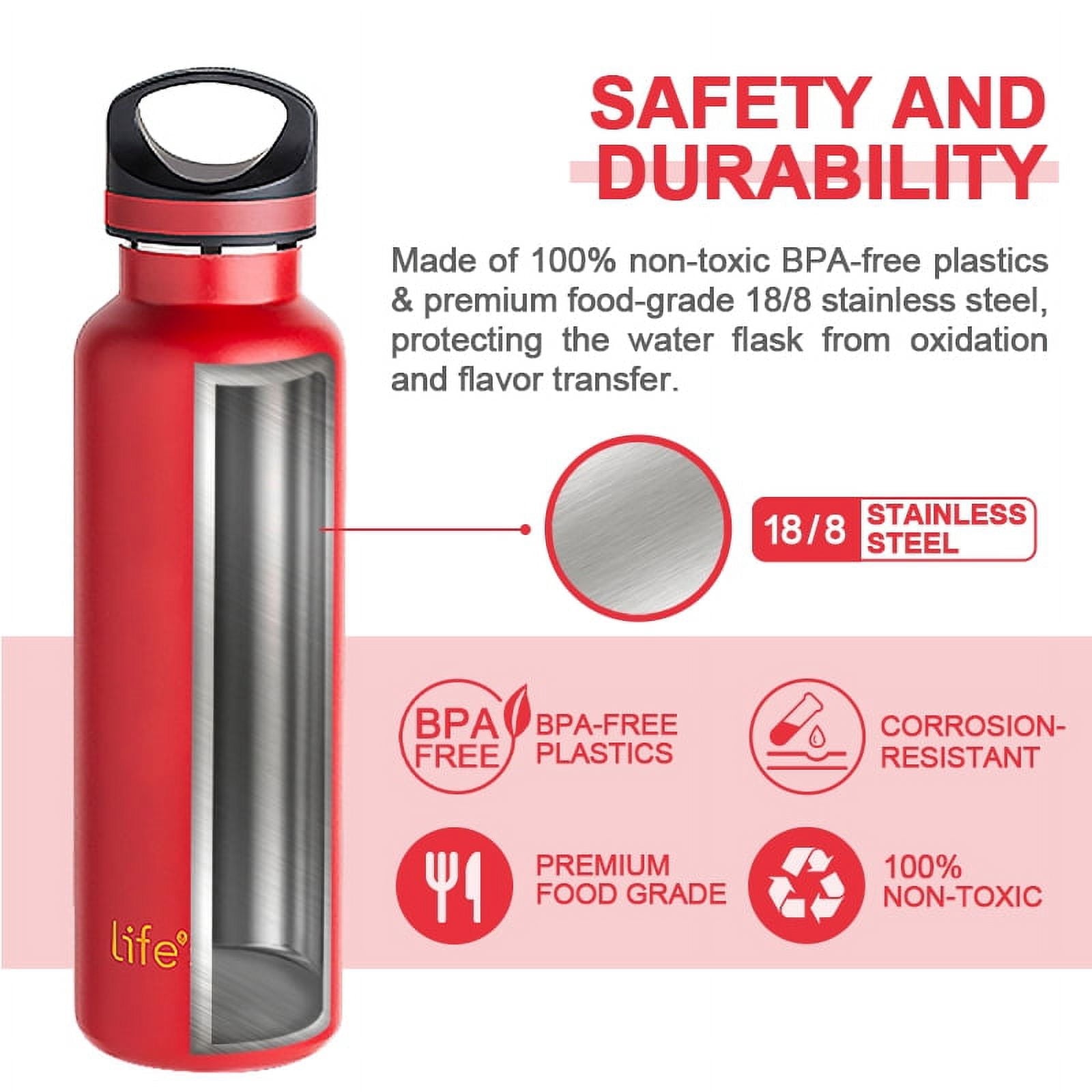 LIFE'S EASY 20 oz. Sports Insulated Water Bottle with Lid. Stainless Steel Vacuum Double Wall Thermo for Modern Hot and Cold Drinks, Simple Metal Hydro Canteen for Travel Men and Women (White) - BSX7