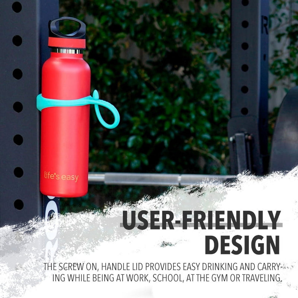 LIFE'S EASY 20 oz. Sports Insulated Water Bottle with Lid. Stainless Steel Vacuum Double Wall Thermo for Modern Hot and Cold Drinks, Simple Metal Hydro Canteen for Travel Men and Women (White) - BSX7