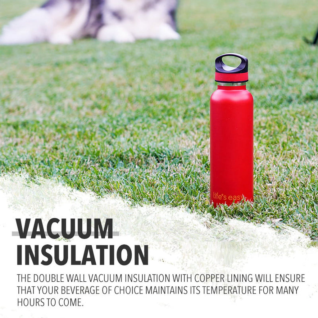 LIFE'S EASY 20 oz. Sports Insulated Water Bottle with Lid. Stainless Steel Vacuum Double Wall Thermo for Modern Hot and Cold Drinks, Simple Metal Hydro Canteen for Travel Men and Women (White) - BSX7