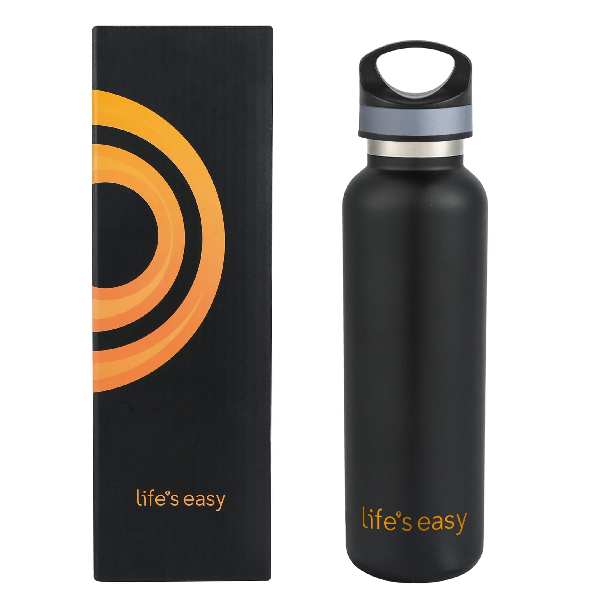 LIFE'S EASY 20 oz. Sports Insulated Water Bottle with Lid. Stainless Steel Vacuum Double Wall Thermo for Modern Hot and Cold Drinks, Simple Metal Hydro Canteen for Travel Men and Women (White) - BSX7