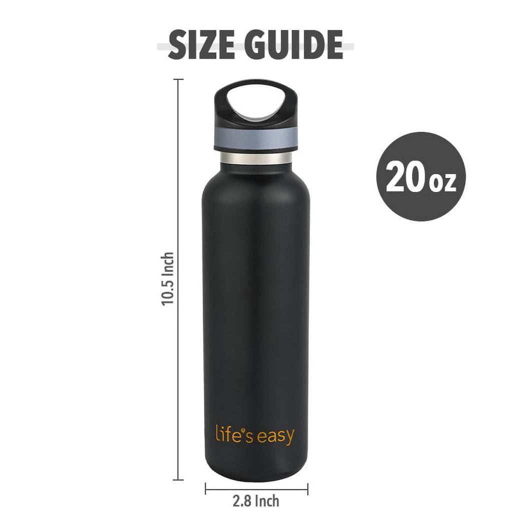 LIFE'S EASY 20 oz. Sports Insulated Water Bottle with Lid. Stainless Steel Vacuum Double Wall Thermo for Modern Hot and Cold Drinks, Simple Metal Hydro Canteen for Travel Men and Women (White) - BSX7