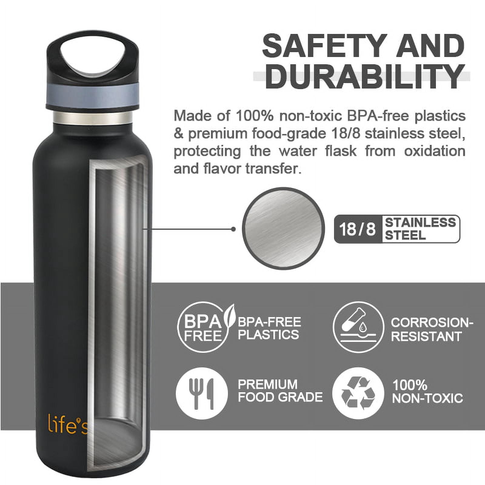 LIFE'S EASY 20 oz. Sports Insulated Water Bottle with Lid. Stainless Steel Vacuum Double Wall Thermo for Modern Hot and Cold Drinks, Simple Metal Hydro Canteen for Travel Men and Women (White) - BSX7