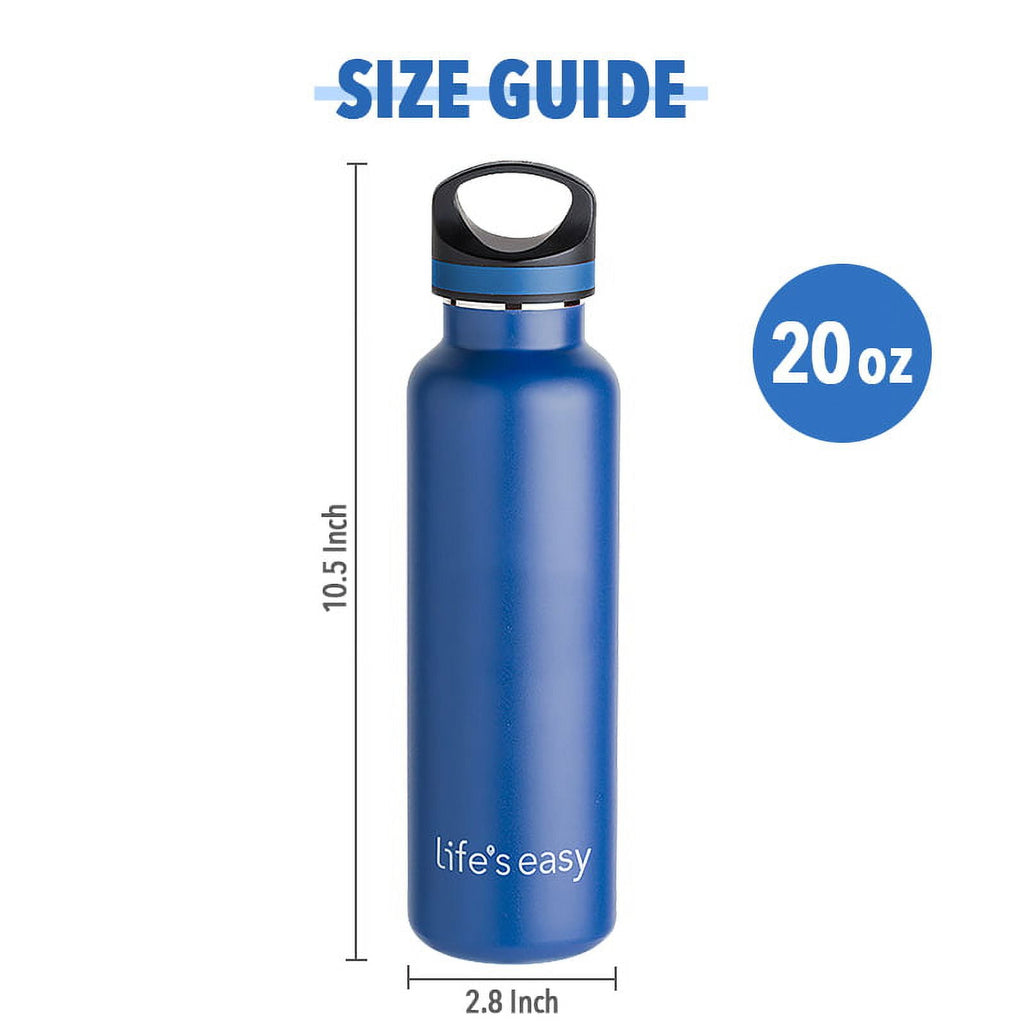 LIFE'S EASY 20 oz. Sports Insulated Water Bottle with Lid. Stainless Steel Vacuum Double Wall Thermo for Modern Hot and Cold Drinks, Simple Metal Hydro Canteen for Travel Men and Women (White) - BSX7