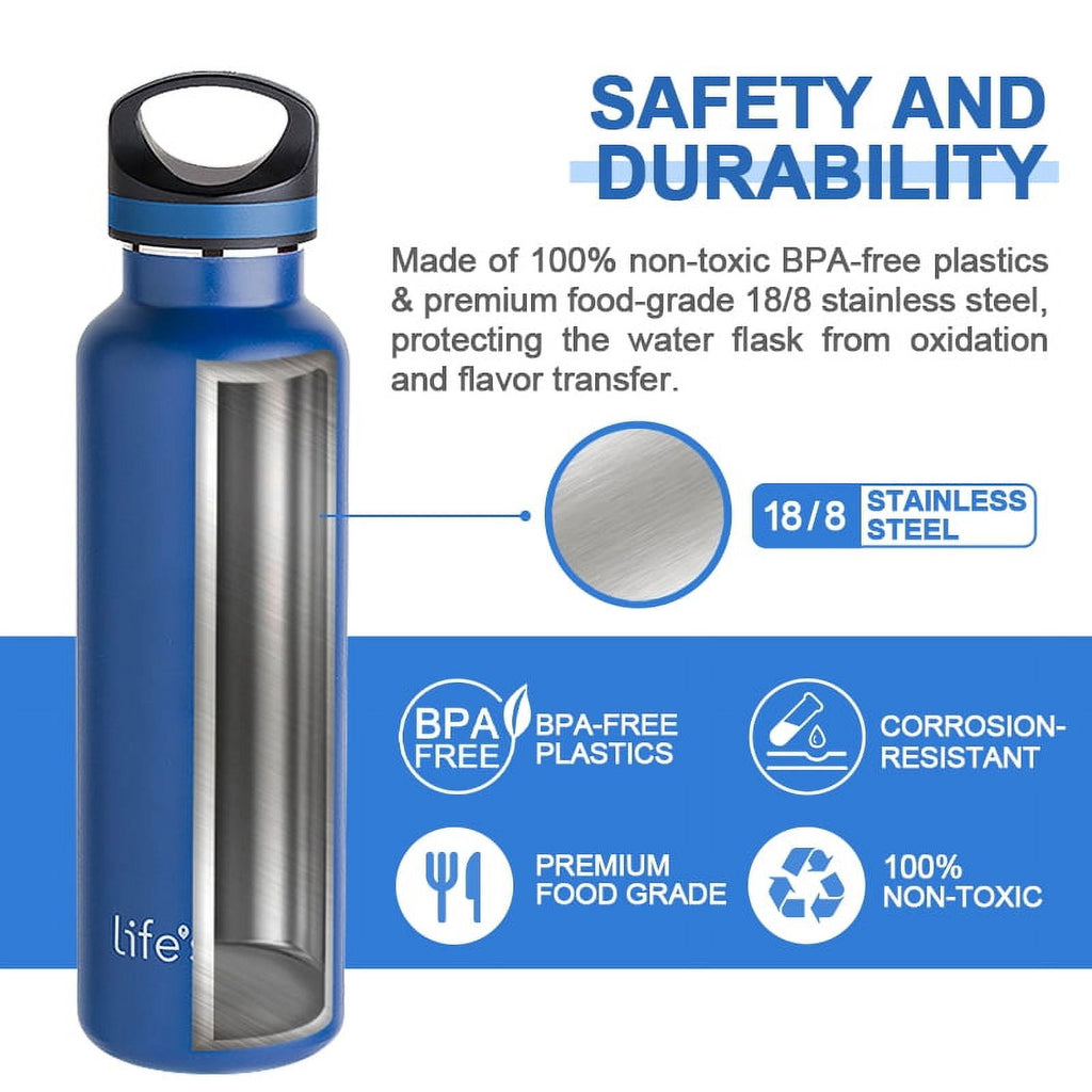 LIFE'S EASY 20 oz. Sports Insulated Water Bottle with Lid. Stainless Steel Vacuum Double Wall Thermo for Modern Hot and Cold Drinks, Simple Metal Hydro Canteen for Travel Men and Women (White) - BSX7