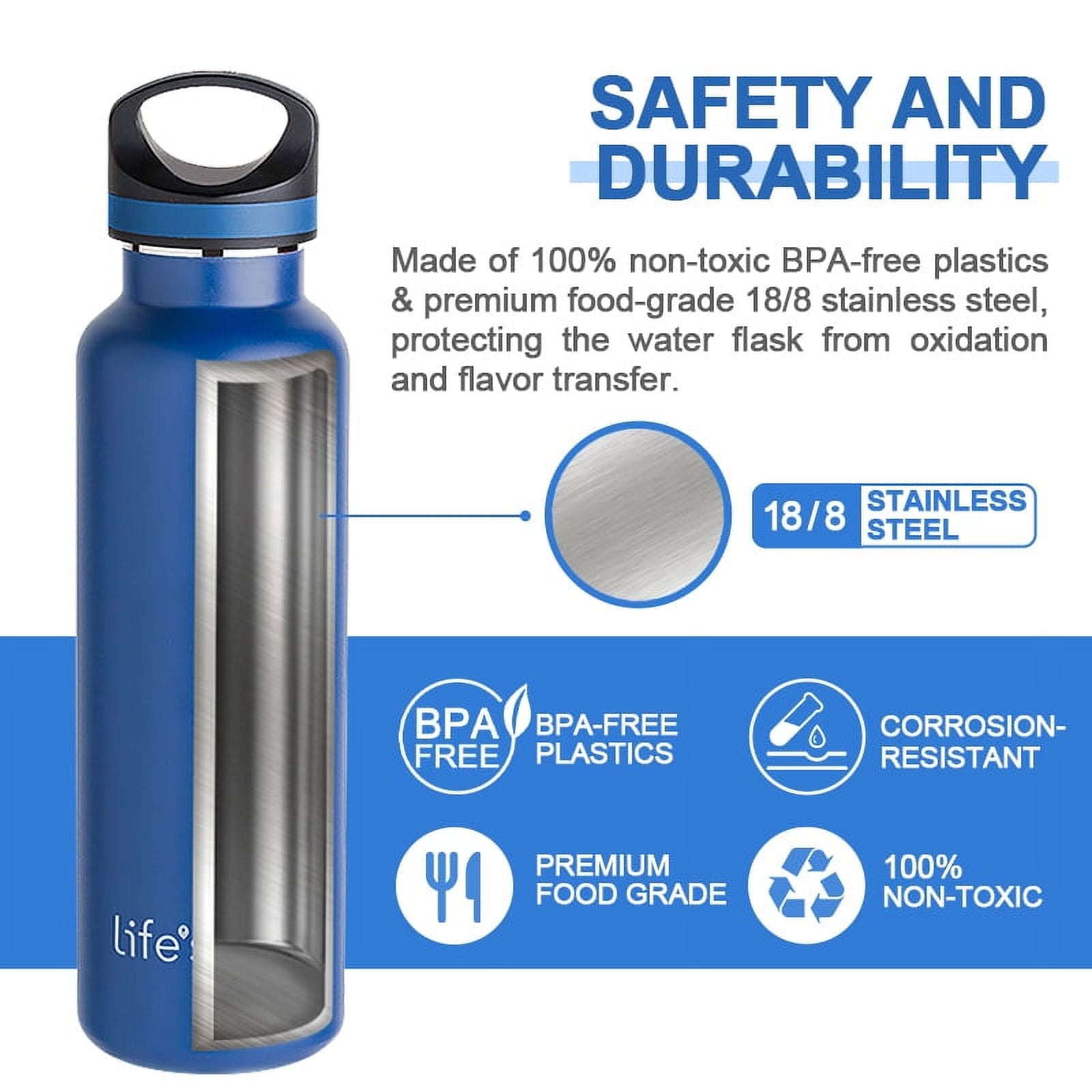 LIFE'S EASY 20 oz. Sports Insulated Water Bottle with Lid. Stainless Steel Vacuum Double Wall Thermo for Modern Hot and Cold Drinks, Simple Metal Hydro Canteen for Travel Men and Women (White) - BSX7