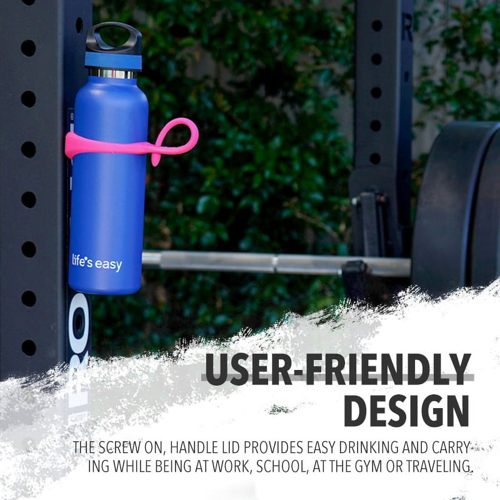 LIFE'S EASY 20 oz. Sports Insulated Water Bottle with Lid. Stainless Steel Vacuum Double Wall Thermo for Modern Hot and Cold Drinks, Simple Metal Hydro Canteen for Travel Men and Women (White) - BSX7