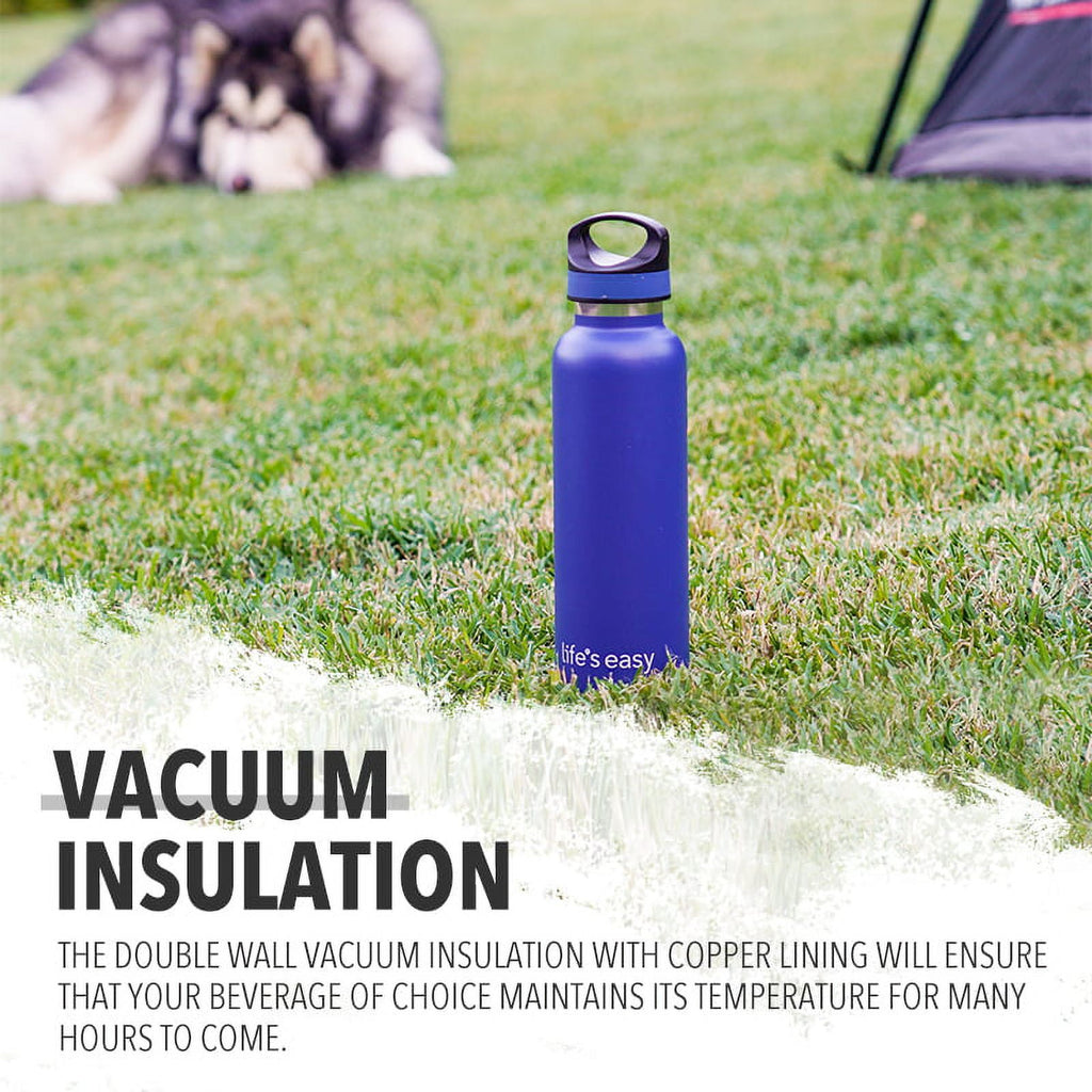LIFE'S EASY 20 oz. Sports Insulated Water Bottle with Lid. Stainless Steel Vacuum Double Wall Thermo for Modern Hot and Cold Drinks, Simple Metal Hydro Canteen for Travel Men and Women (White) - BSX7