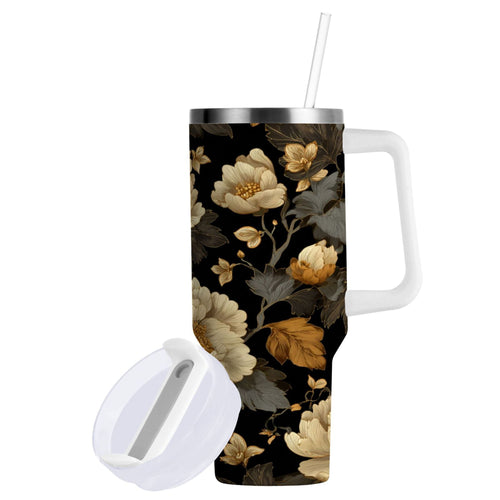 30 oz Insulated Stainless Steel Tumbler Double Wall Stainless Steel Tumbler with 2-Way Drinking Elegant Beige Floral - GRS8