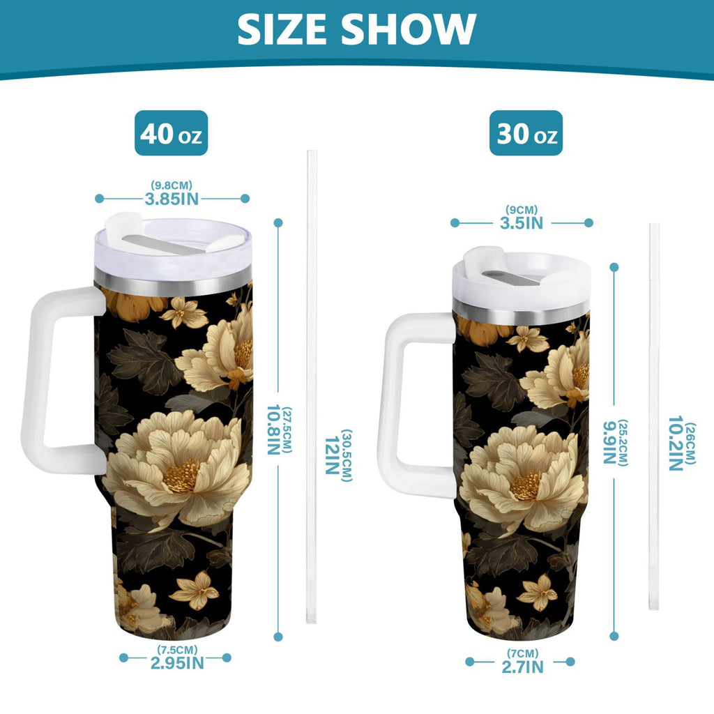 30 oz Insulated Stainless Steel Tumbler Double Wall Stainless Steel Tumbler with 2-Way Drinking Elegant Beige Floral - GRS8