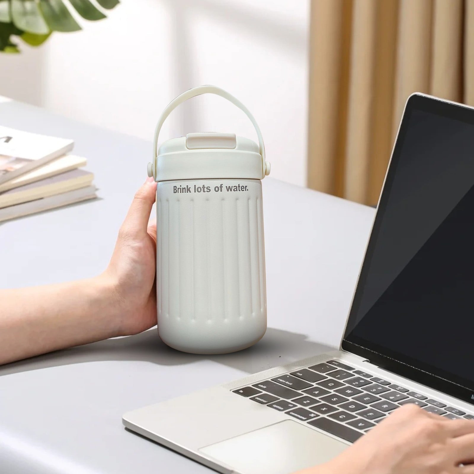 BinKFF Simple Modern Travel Coffee Mug, Insulated Coffee Tumblers with Lid, Double Walled Iced Travel Coffee Mug for Woman and Man Stainless Steel Tumbler with Handle - 6OZ4