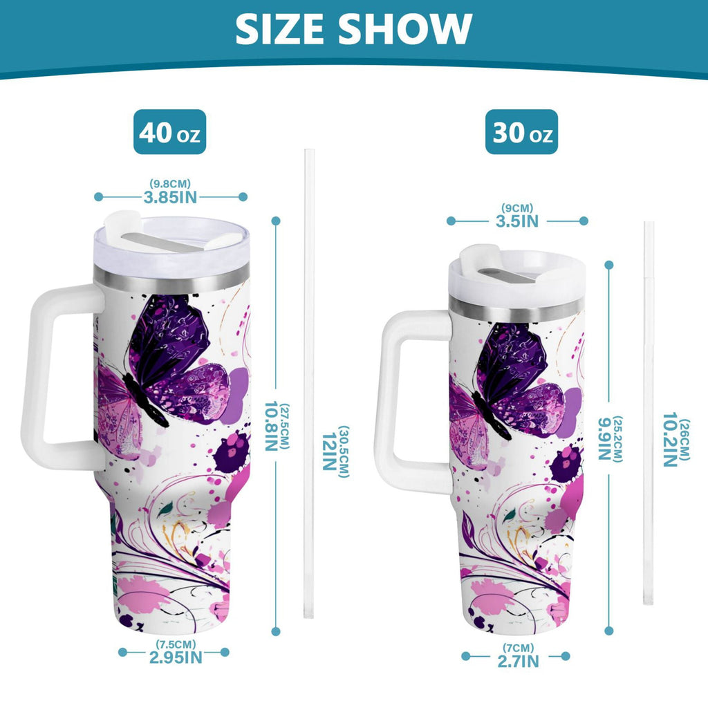 40 oz Insulated Stainless Steel Tumbler Double Wall Stainless Steel Tumbler with 2-Way Drinking Purple Butterfly - 5AKR