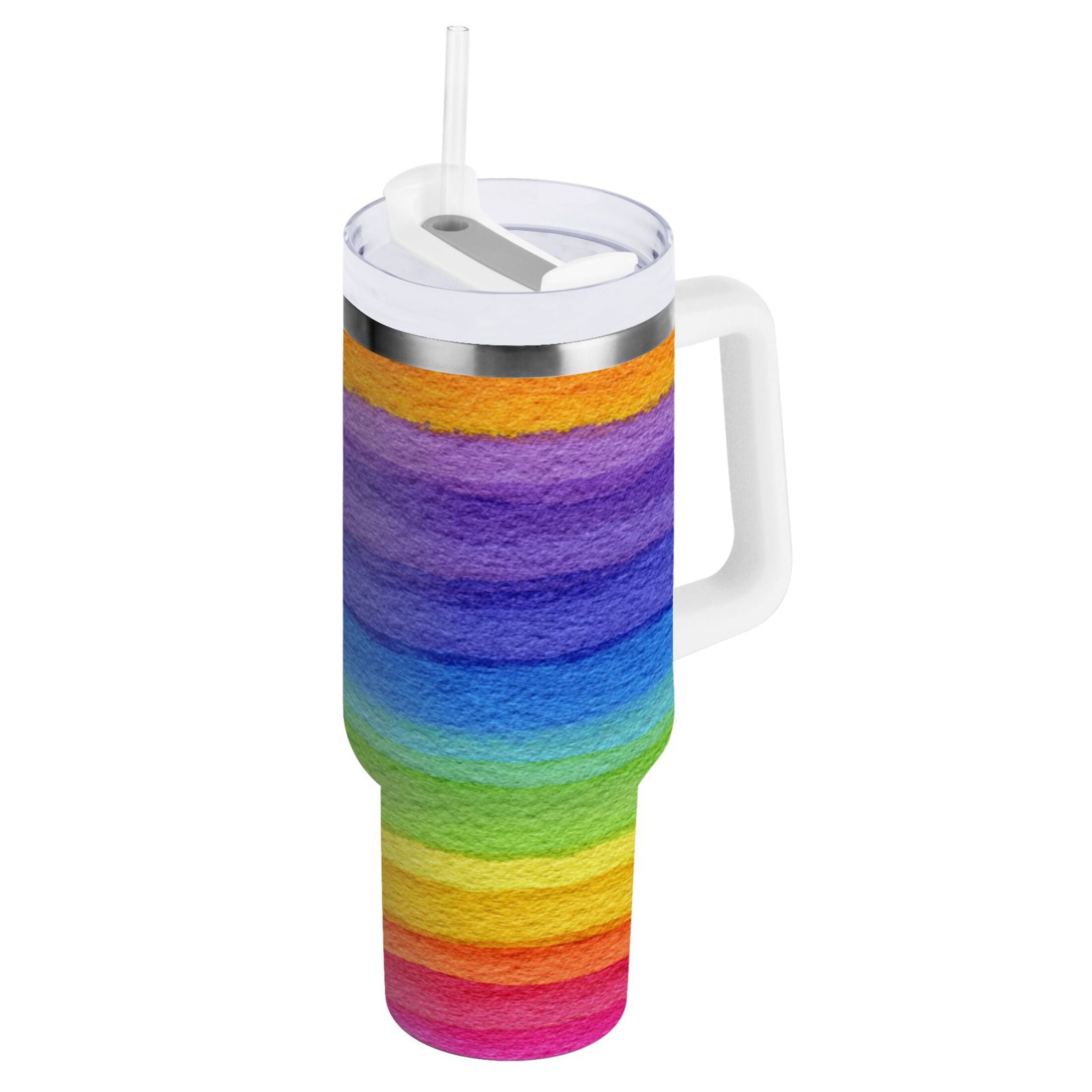 30 oz Insulated Stainless Steel Tumbler Double Wall Stainless Steel Tumbler with 2-Way Drinking Watercolor Rainbow Colors - C94B