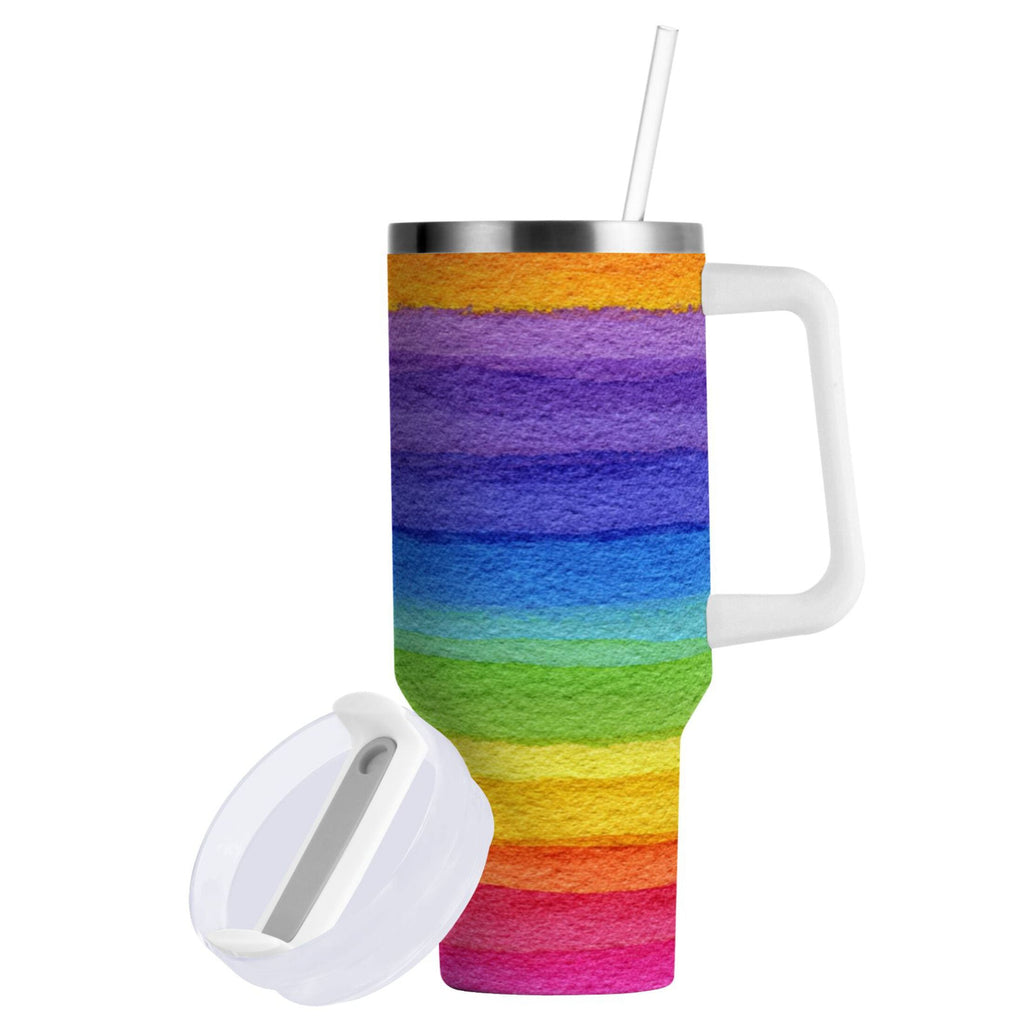 30 oz Insulated Stainless Steel Tumbler Double Wall Stainless Steel Tumbler with 2-Way Drinking Watercolor Rainbow Colors - C94B