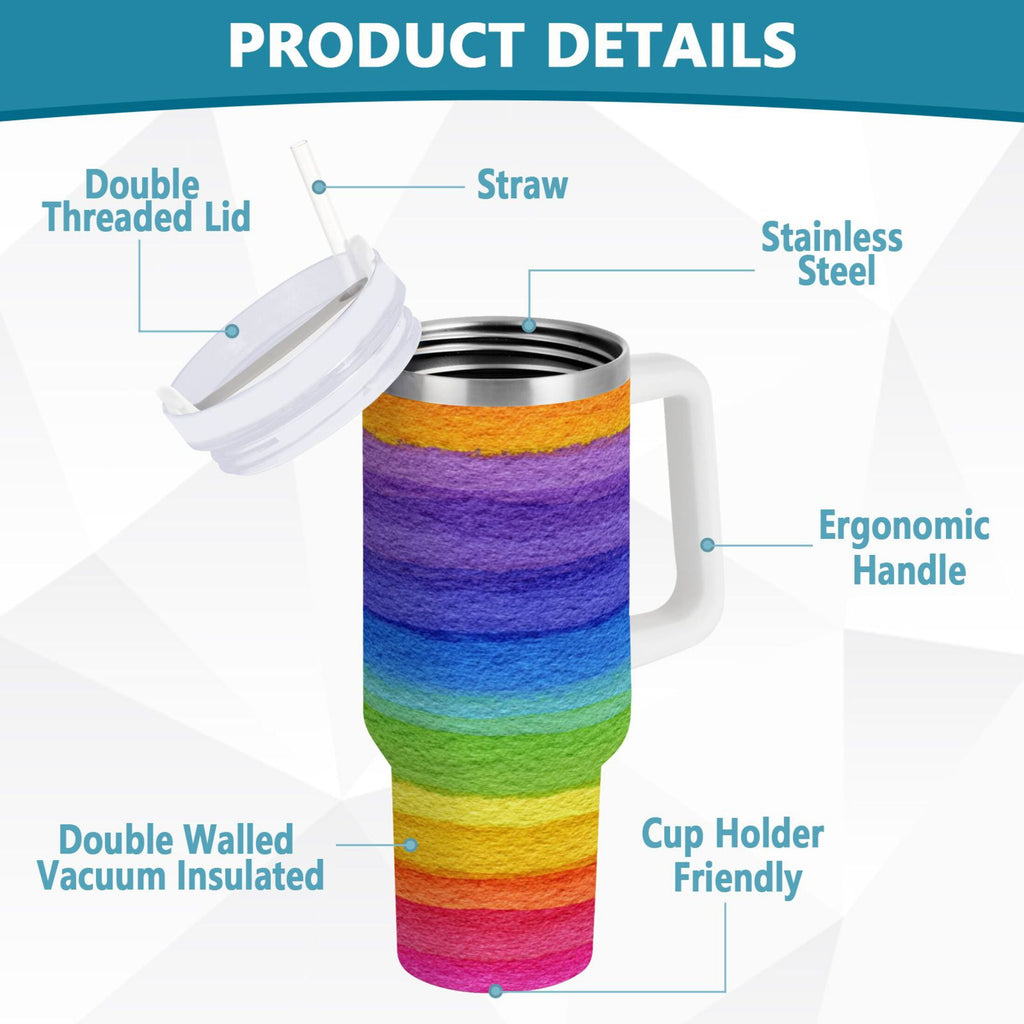 30 oz Insulated Stainless Steel Tumbler Double Wall Stainless Steel Tumbler with 2-Way Drinking Watercolor Rainbow Colors - C94B