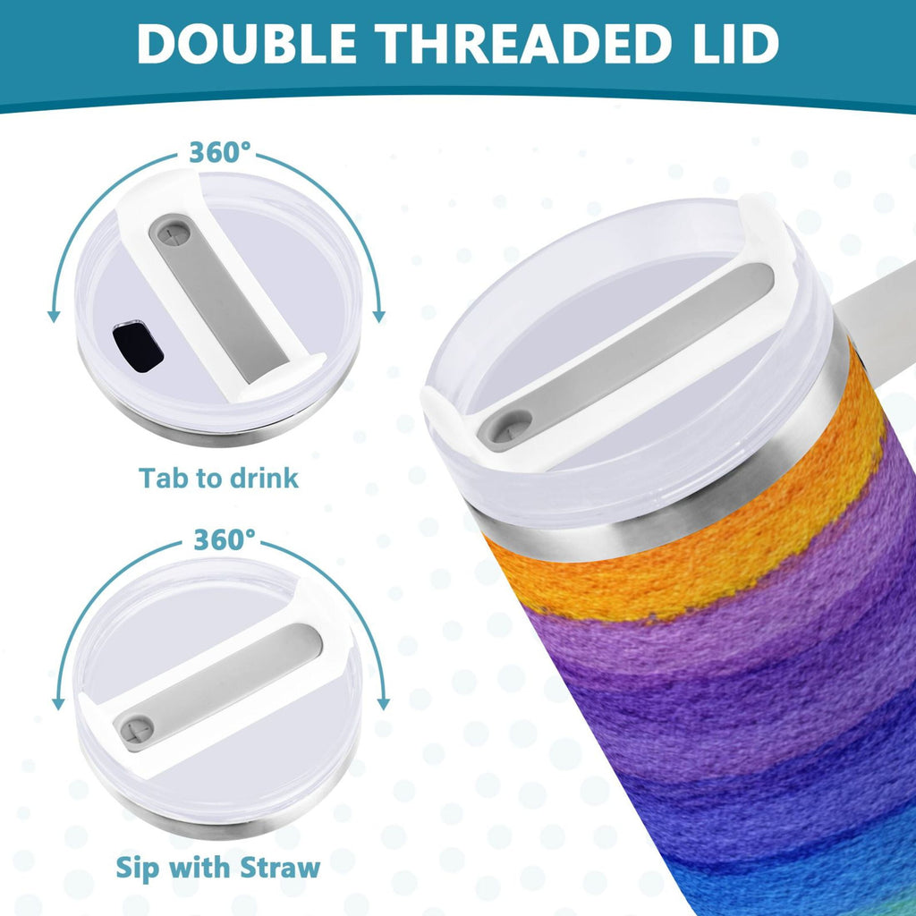30 oz Insulated Stainless Steel Tumbler Double Wall Stainless Steel Tumbler with 2-Way Drinking Watercolor Rainbow Colors - C94B