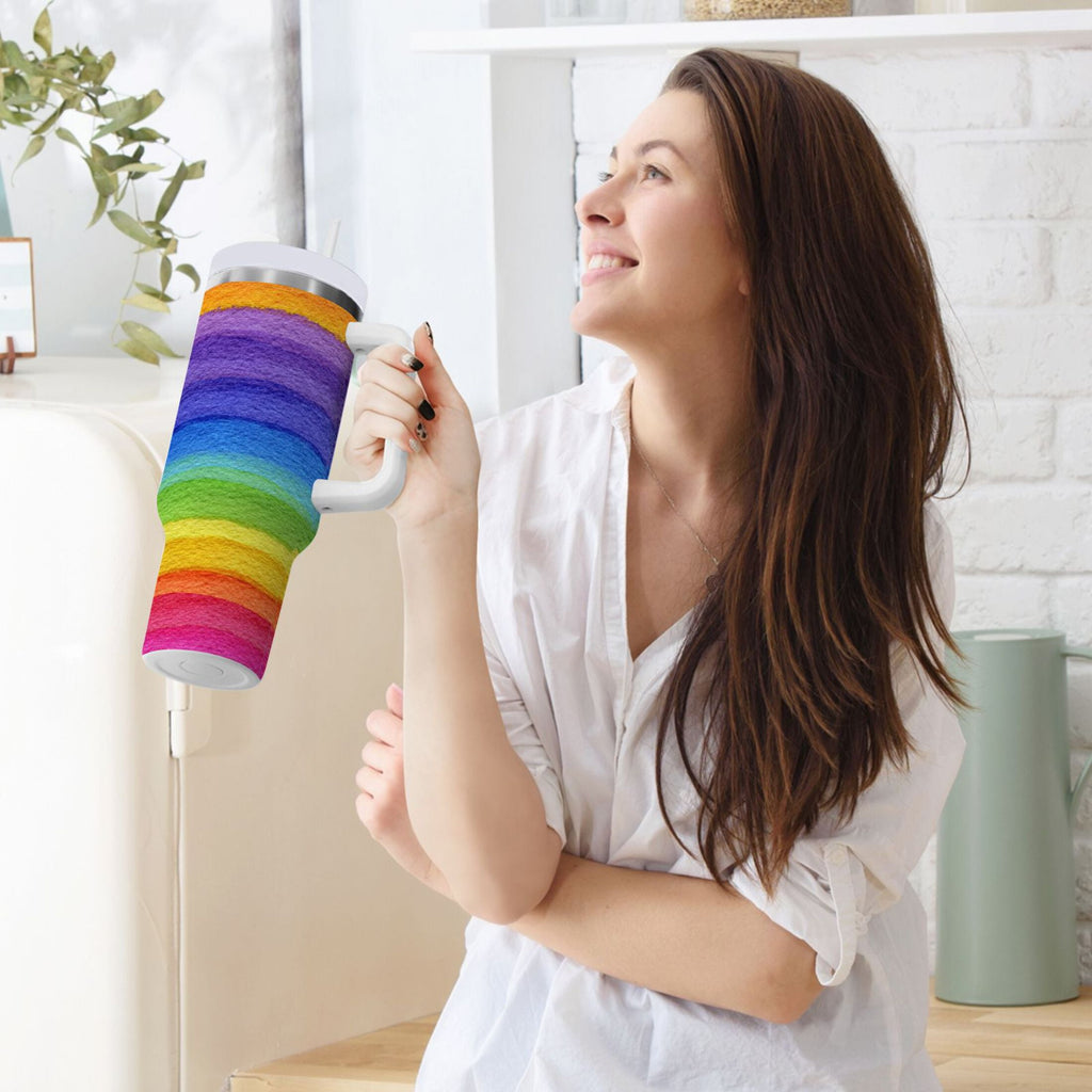 30 oz Insulated Stainless Steel Tumbler Double Wall Stainless Steel Tumbler with 2-Way Drinking Watercolor Rainbow Colors - C94B