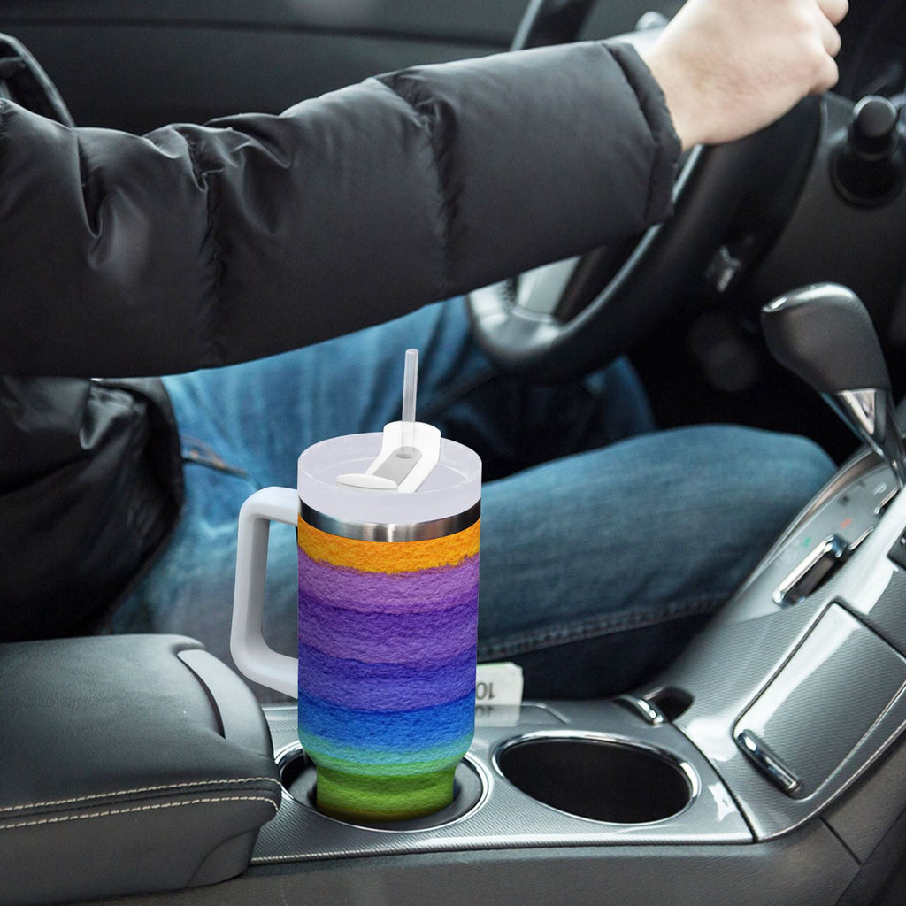 30 oz Insulated Stainless Steel Tumbler Double Wall Stainless Steel Tumbler with 2-Way Drinking Watercolor Rainbow Colors - C94B